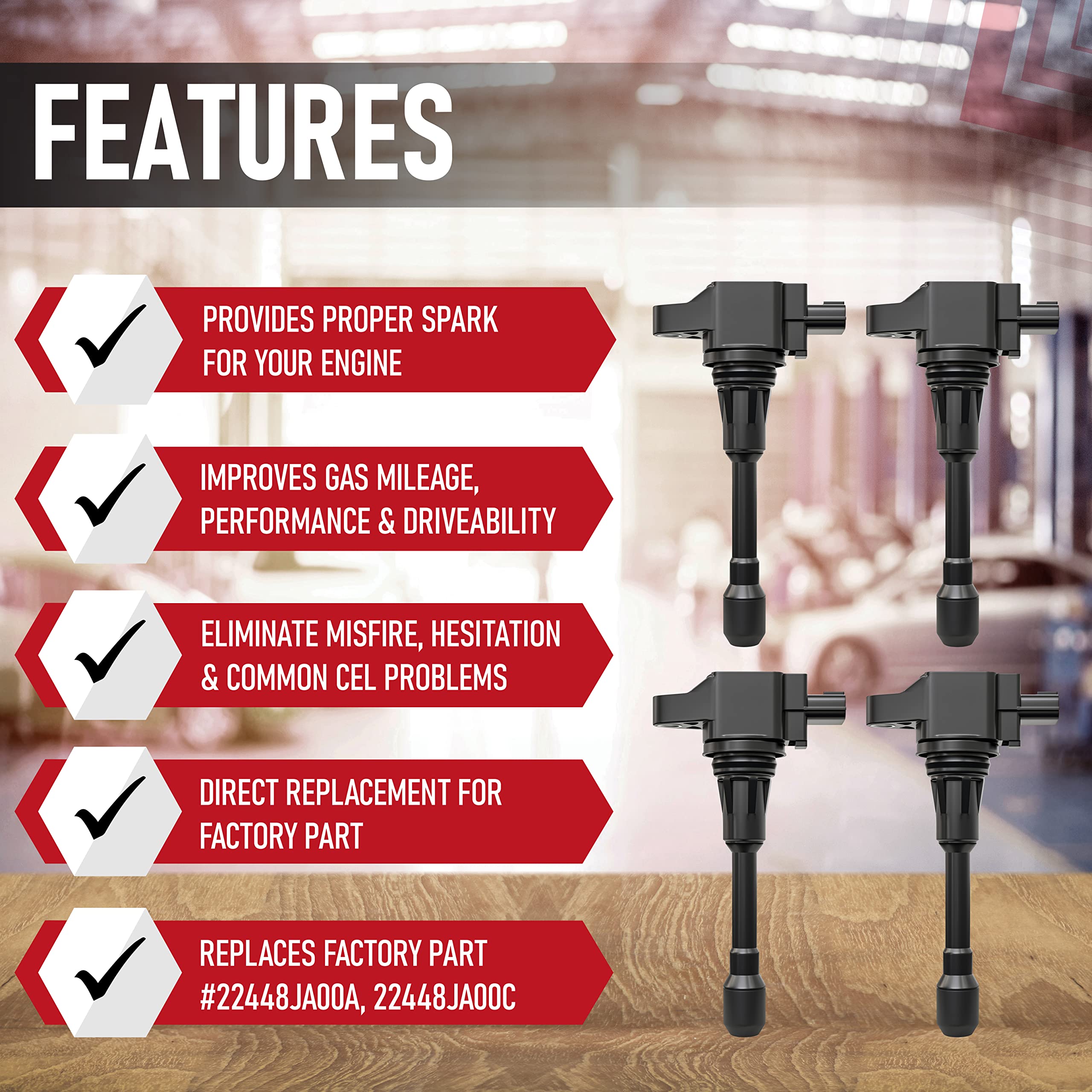 Ignition Coil Pack Set Of 4 - Compatible With Nissan & Infiniti Vehicles - 2007-2017 Altima 2.5L, Sentra, Rogue, Cube, Versa, Qx