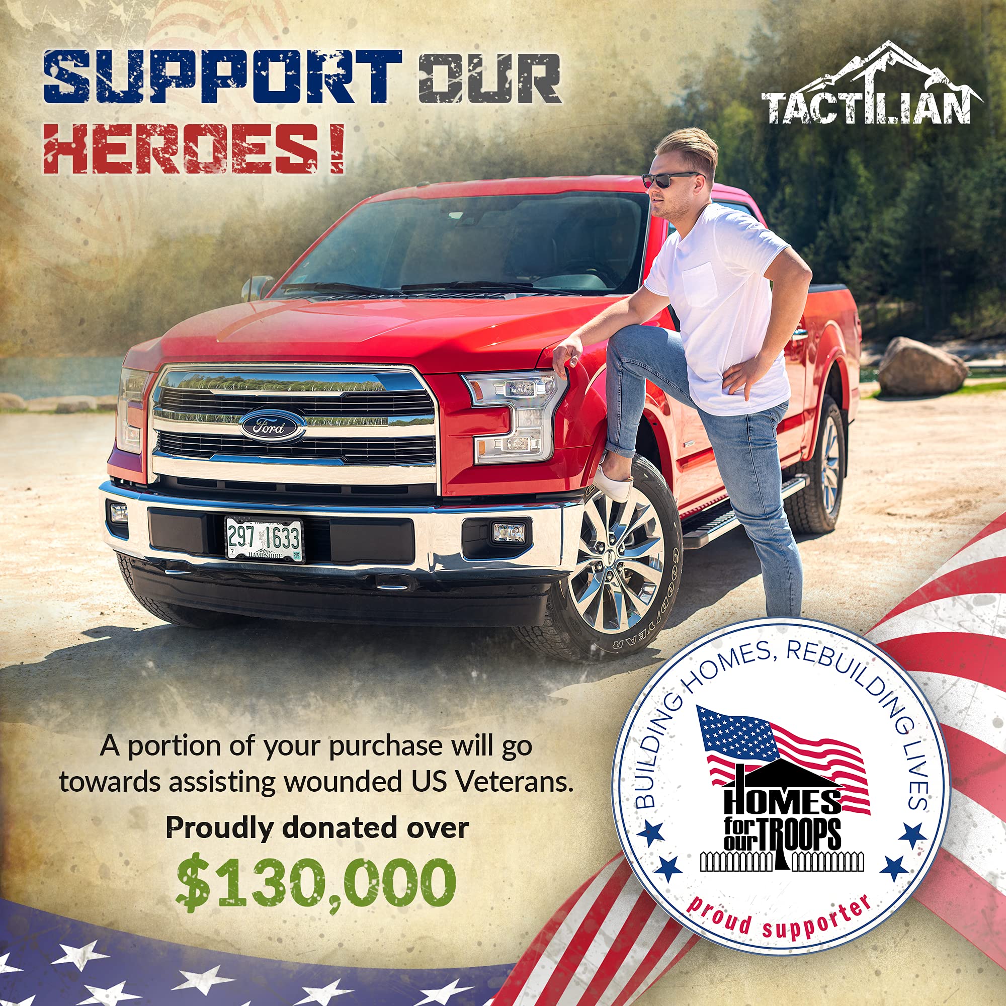 Tactilian Motorcycle License Plate Frame American Flag (Black) Anti Rattle Silicone Subdued 3D Stars And Stripes Usa Flag Gloss