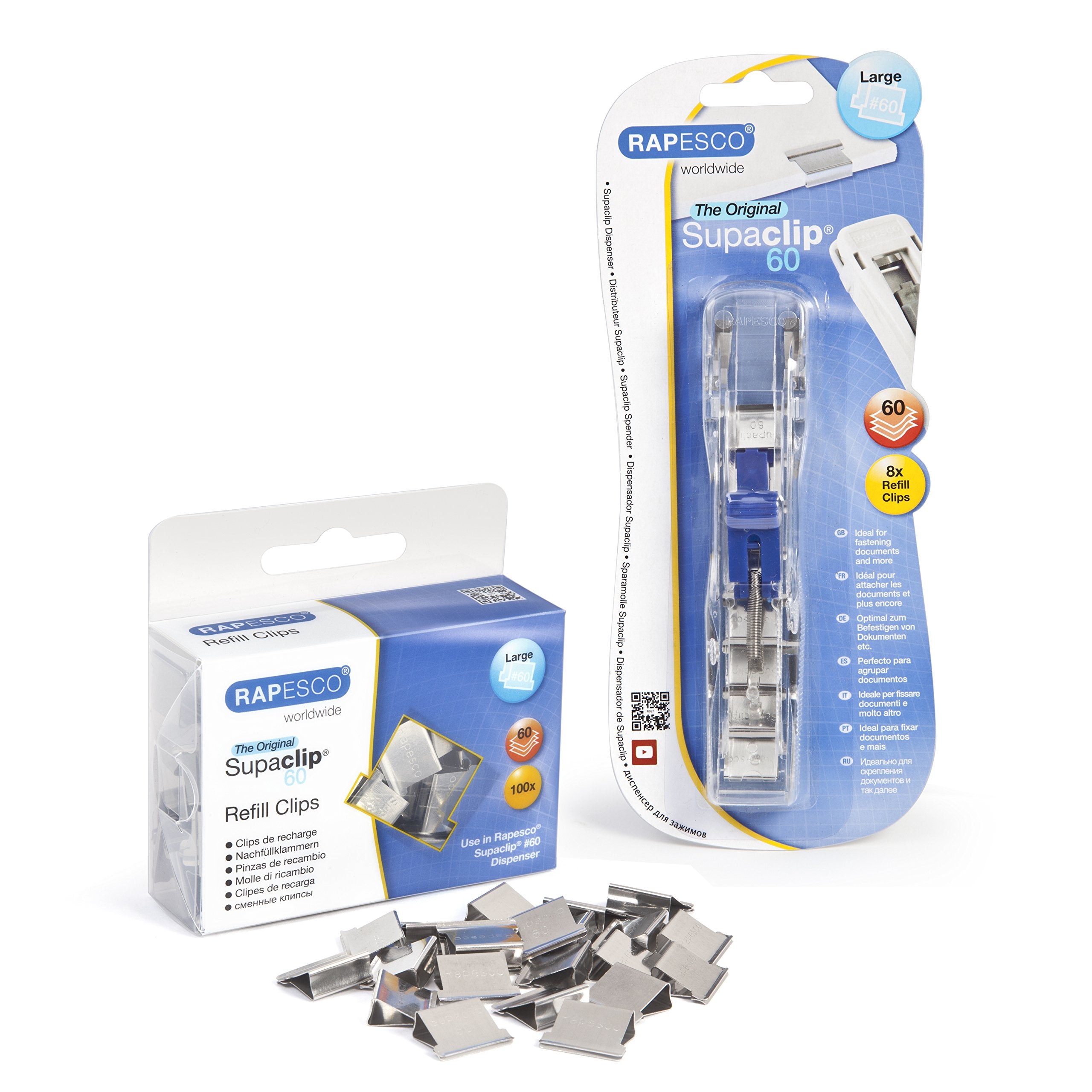 Rapesco 1300A Supaclip 60 Kit, Dispenser And 100 Stainless Steel Refill Clips