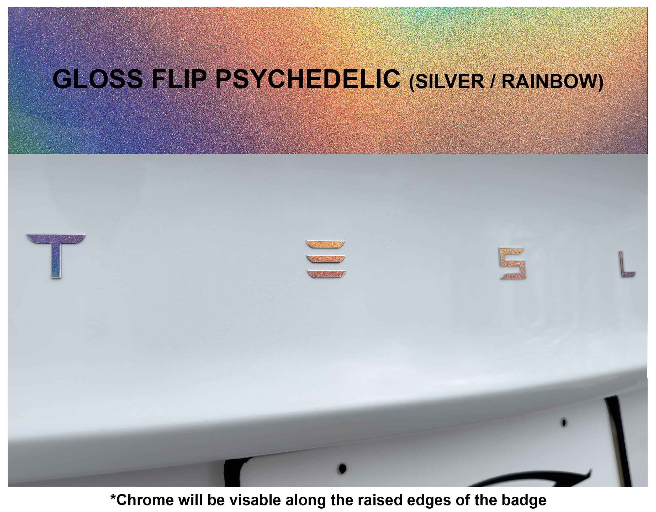 Custom Cut Graphics Vinyl Logo Wrap for Tesla Model 3 (2024 to Current), Standard Wrap, 2 pc-Set (Gloss Flip Psychedelic)