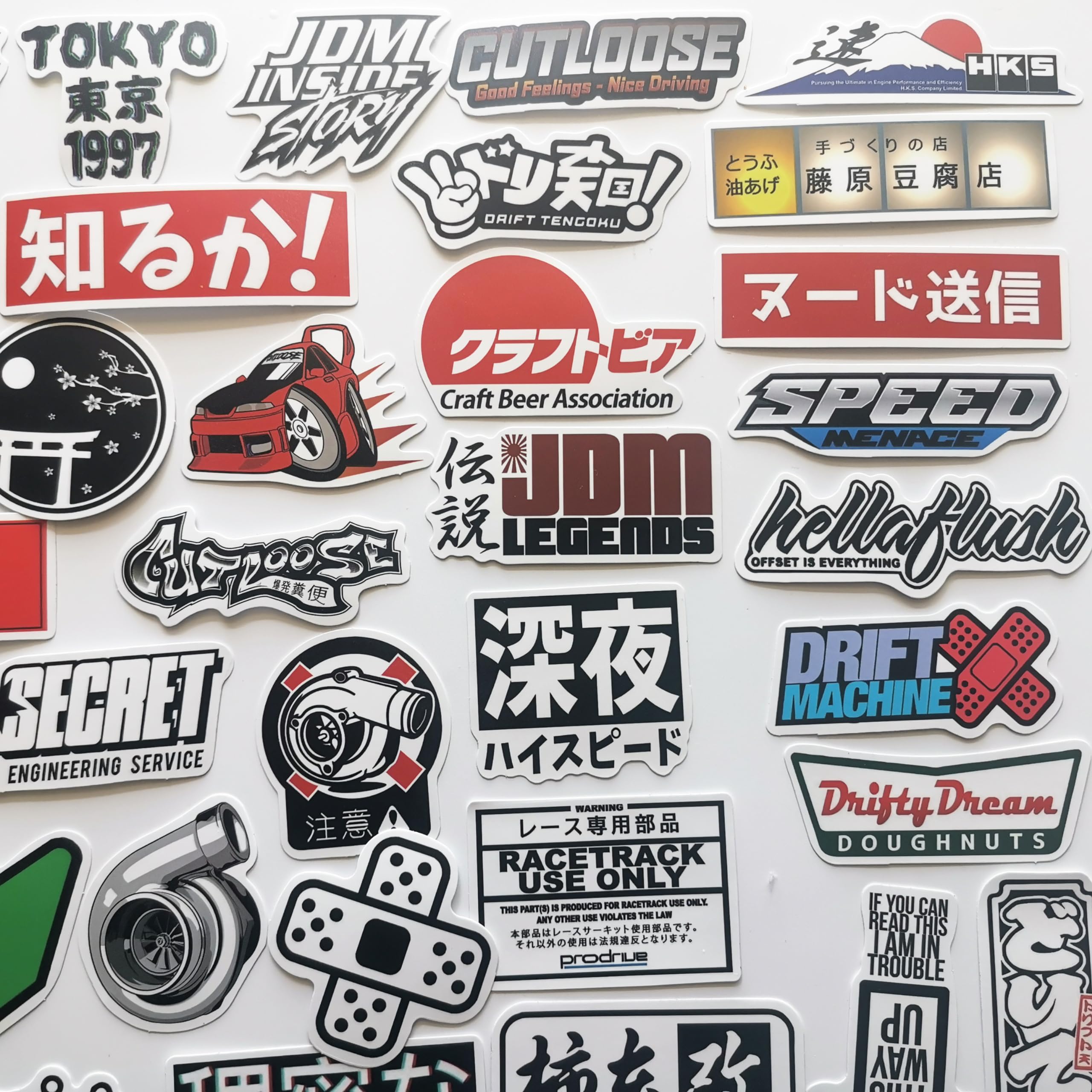 50Pcs Funny JDM Stickers Japanese Racing Graphics for Cars Motorcycle Helmet Decals Drift Slammed Auto Race Motors Motorbike Dec