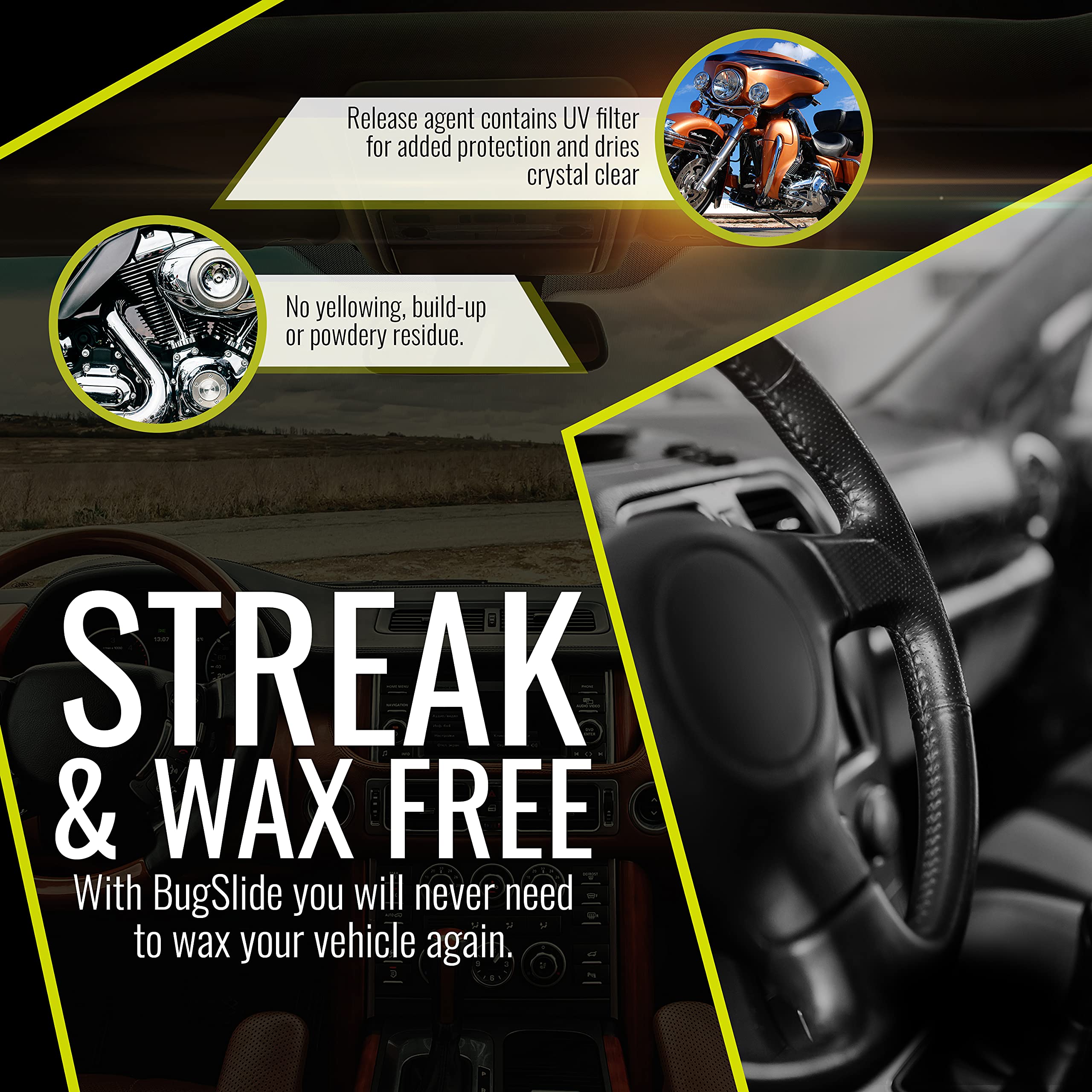 Bugslide Bug Remover – All Purpose Car Cleaner & Detailer Spray, For Vehicle Interior & Exterior Use, Shines, Degreases, Polishes, Wipes Away Bugs On Plastic, Metal,Glass, Windows, Mirrors, 32 Oz