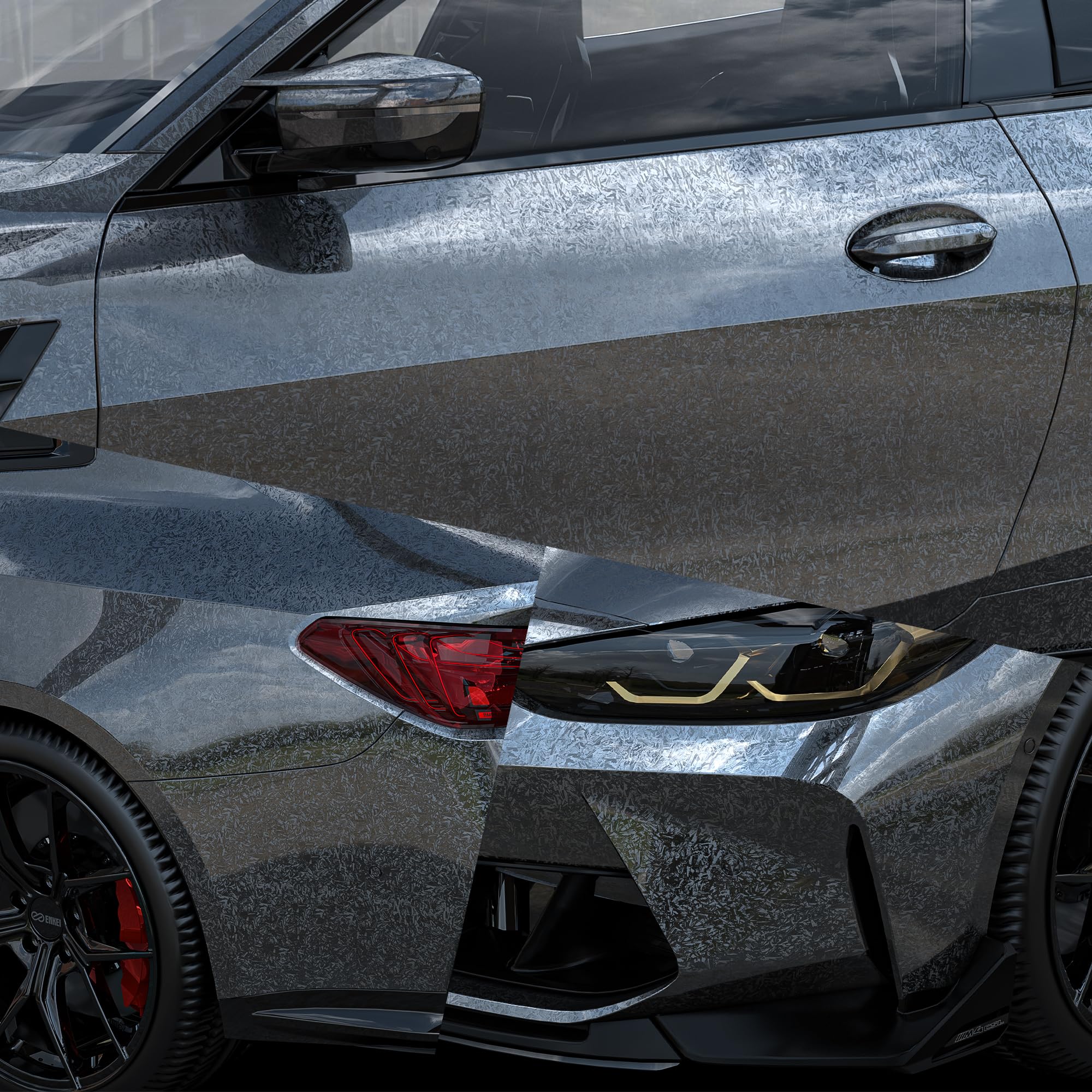 Lypumso Eletroplated Forged Carbon Fiber Vinyl Wrap, Gloss Black Plating Chrome Mirror Car Wrap Vinyl Diy Auto Sticker Decal Fil