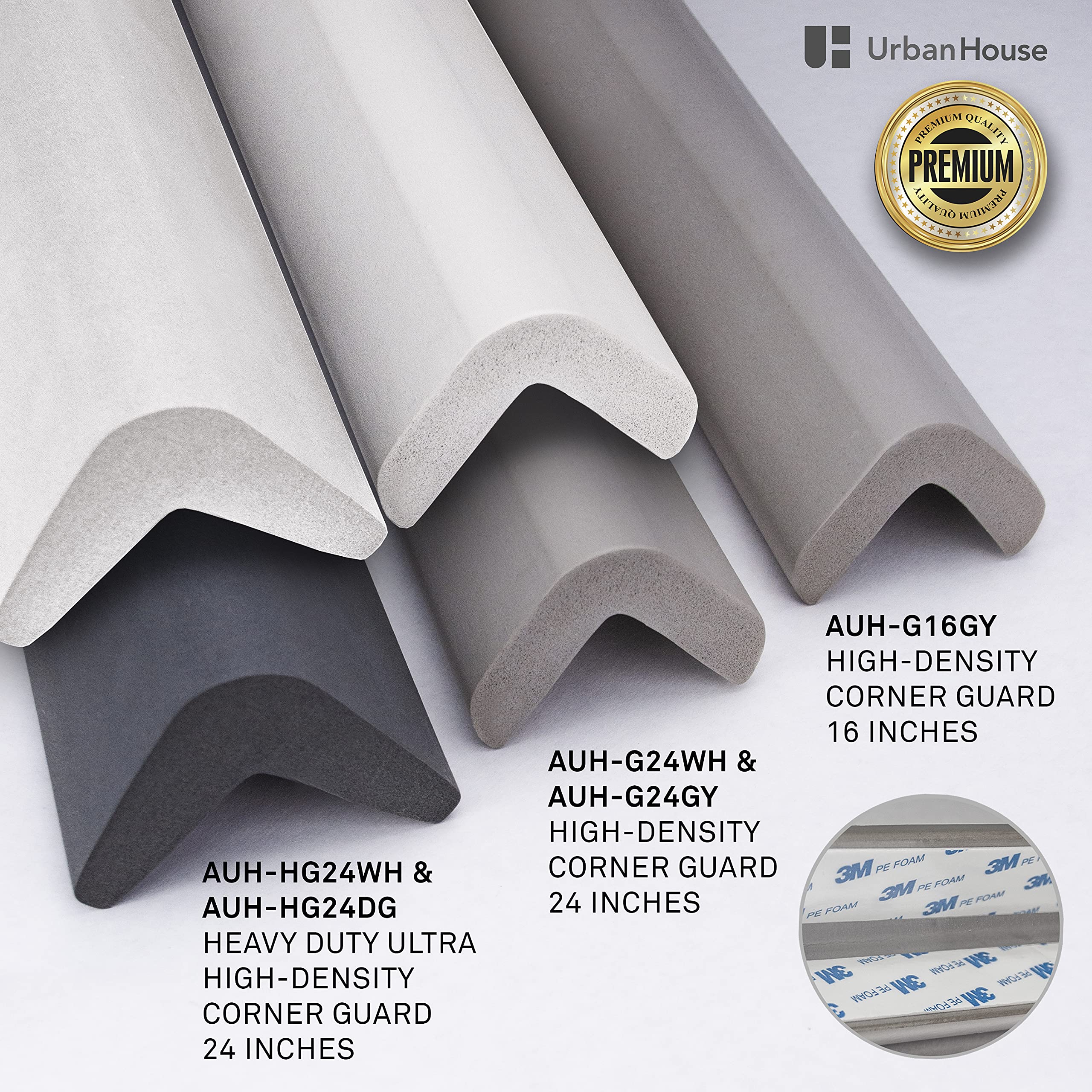 urbanhouse Corner Guard Edge Protector - Heavy Duty Foam Bumper, 24" - Neutral White, Model AUH-HG24WH