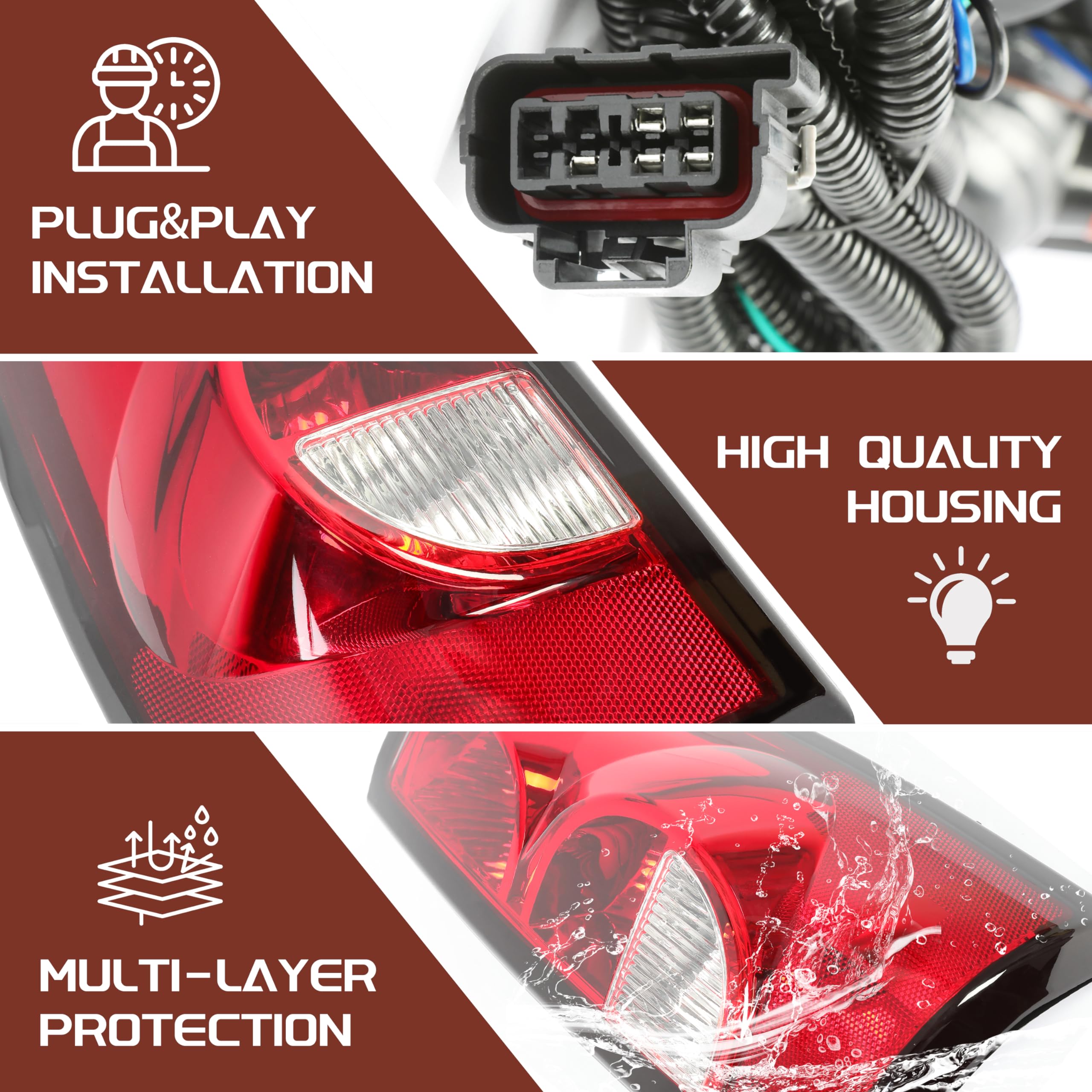 Hecasa Tail Lights Compatible With 2003-2007 Chevy Silverado 1500 2500 3500 W/Bulb And Harness Rear Lamp Set Replacement For Gm2