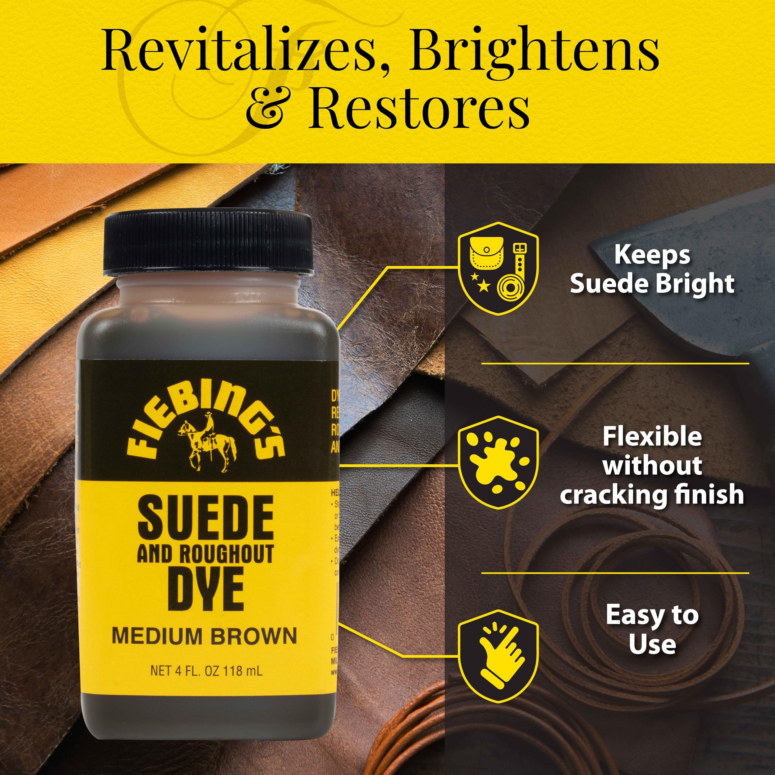 Fiebing'S Medium Brown Suede Dye (4 Oz) - Recolor, Brighten & Restore Suede & Roughout Leather Shoes, Furniture, Purse - Include