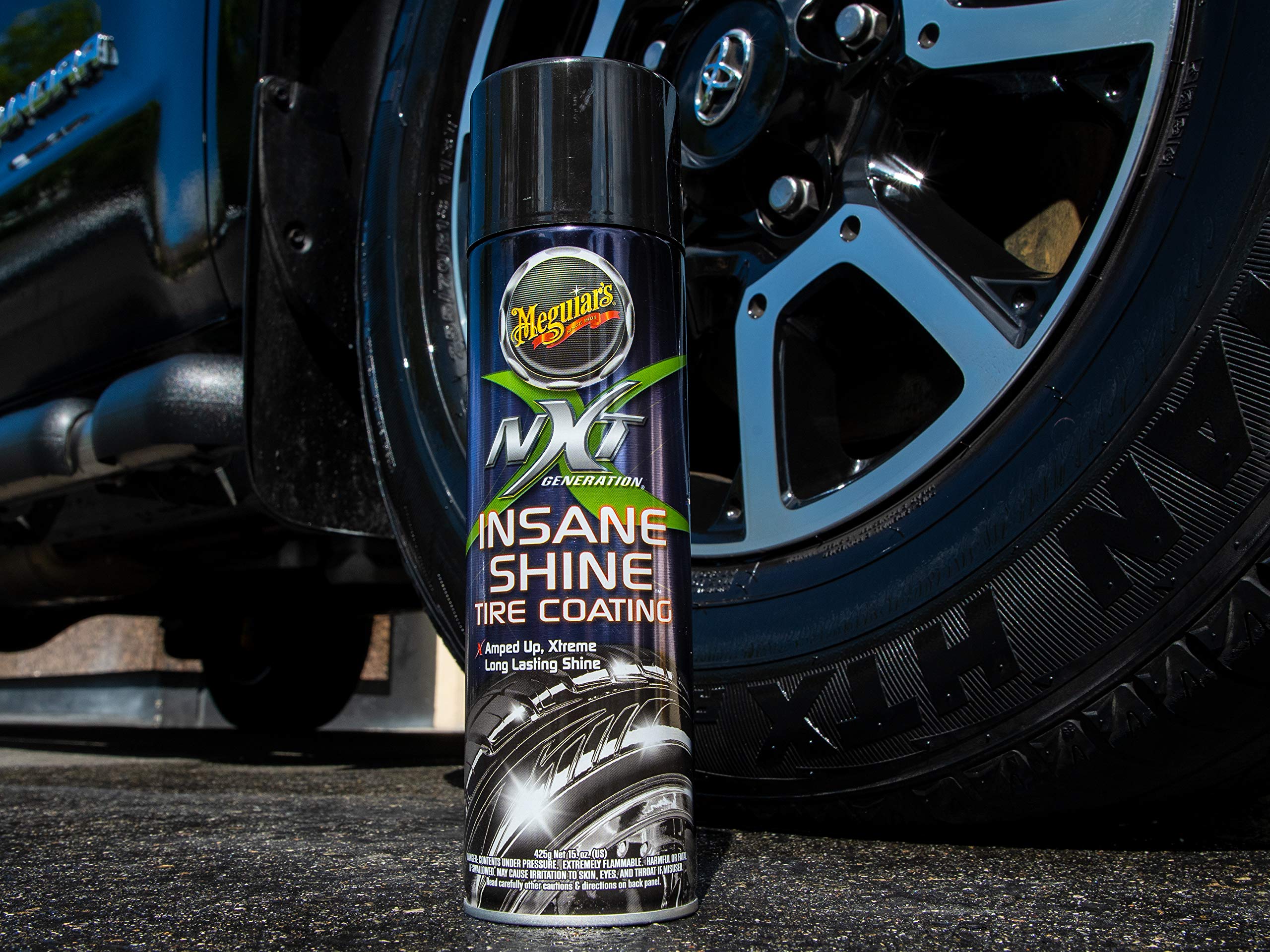 Meguiar'S Nxt Generation Insane Shine Tire Coating - Advanced High Gloss Tire Shine With Synthetic Polymers To Provide A Mirror-Like Shine And Prevent Browning And Premature Aging, 15 Oz Aerosol