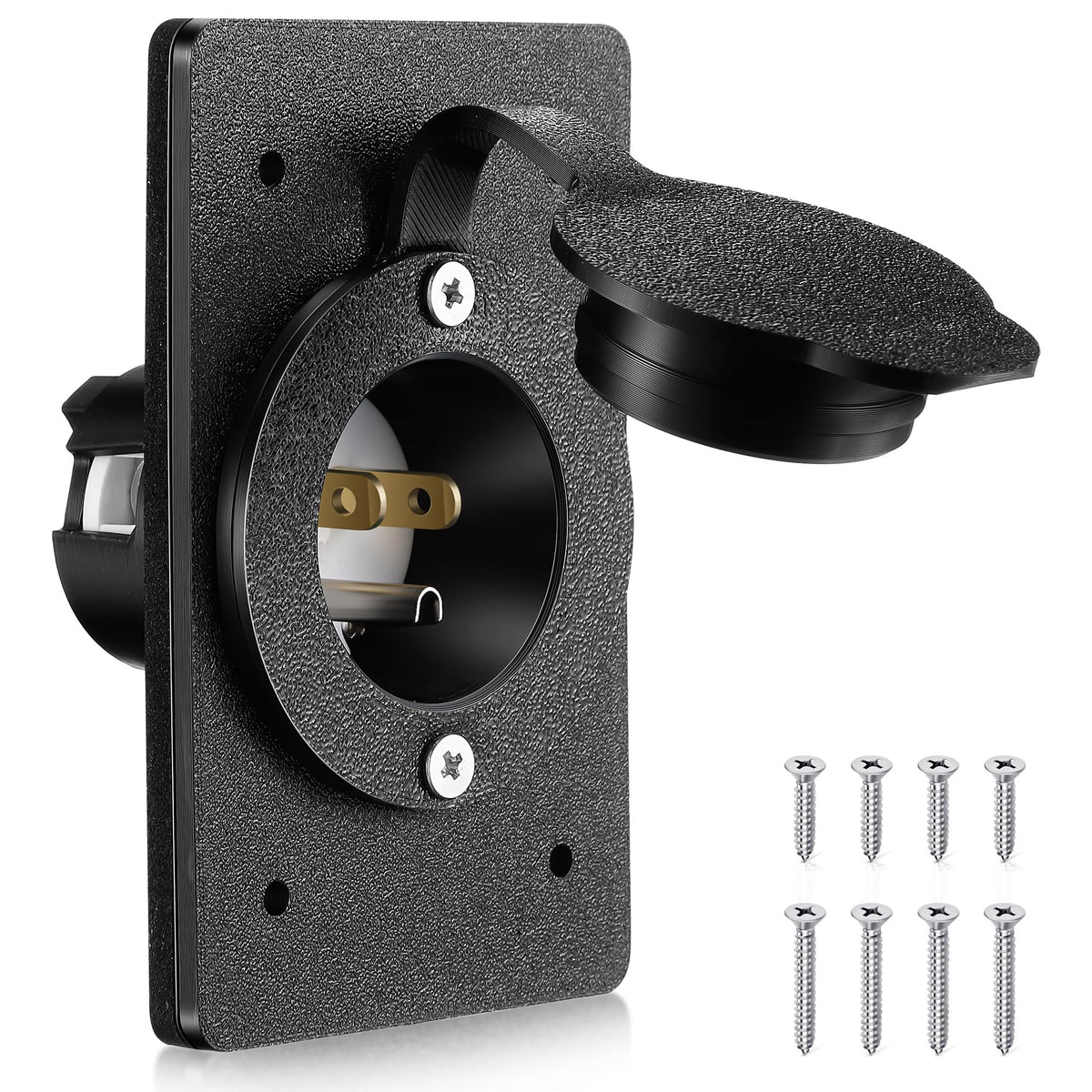 1 Pack 15 AMP Straight Blade Flanged Male Power Inlet Receptacle, 15 A, 125V NEMA 5-15P Integrated Nylon Faceplate Body and Rubb