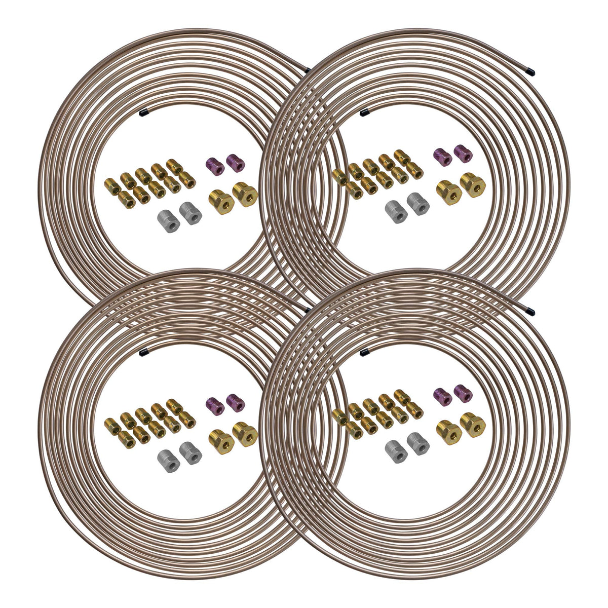 4Lifetimelines True Copper-Nickel Alloy Non-Magnetic, Brake Line Tubing Coils And Fittings, 4 Kits, 3/16 X 25