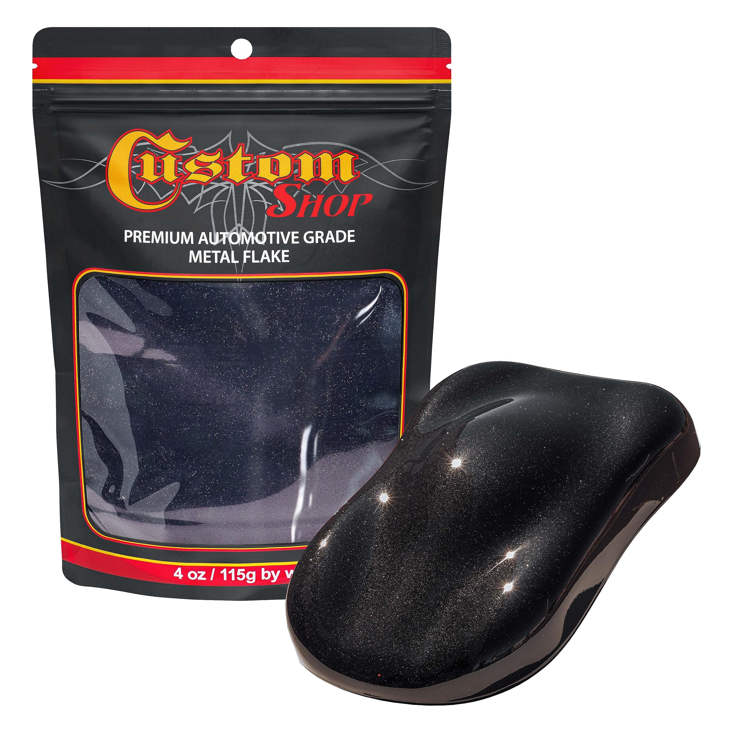 Custom Shop - Jet Black - 4-Ounces of Medium Metal Flake .008'' 200 Micron Size - Premium Automotive Grade Flake, UV, Fade & Sol