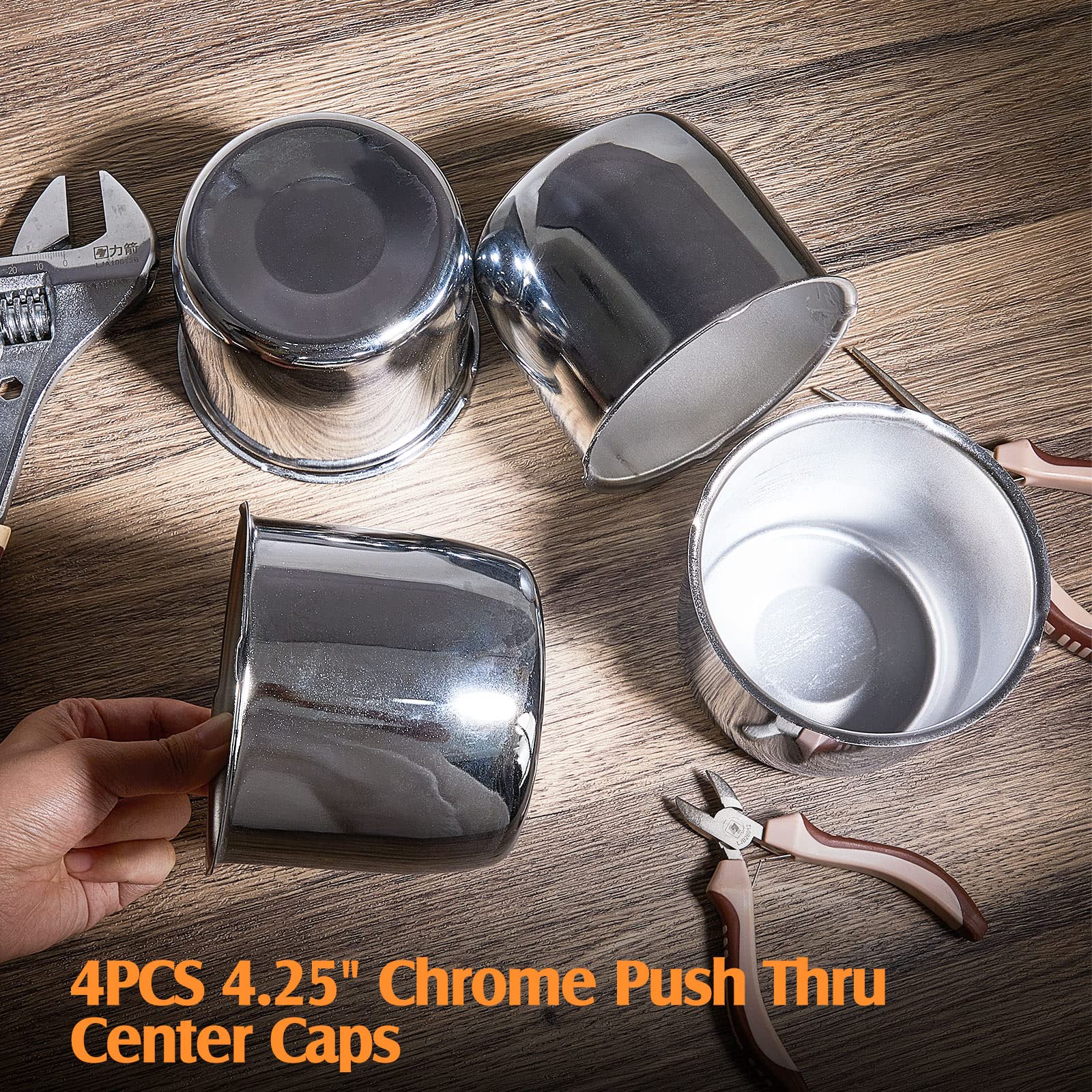 Tallew 4 Pcs Wheel Center Caps Push Through Car Trailer Center Caps Carbon Steel For Rims Truck Auto(Silver,Suits For 4.25 Inch)