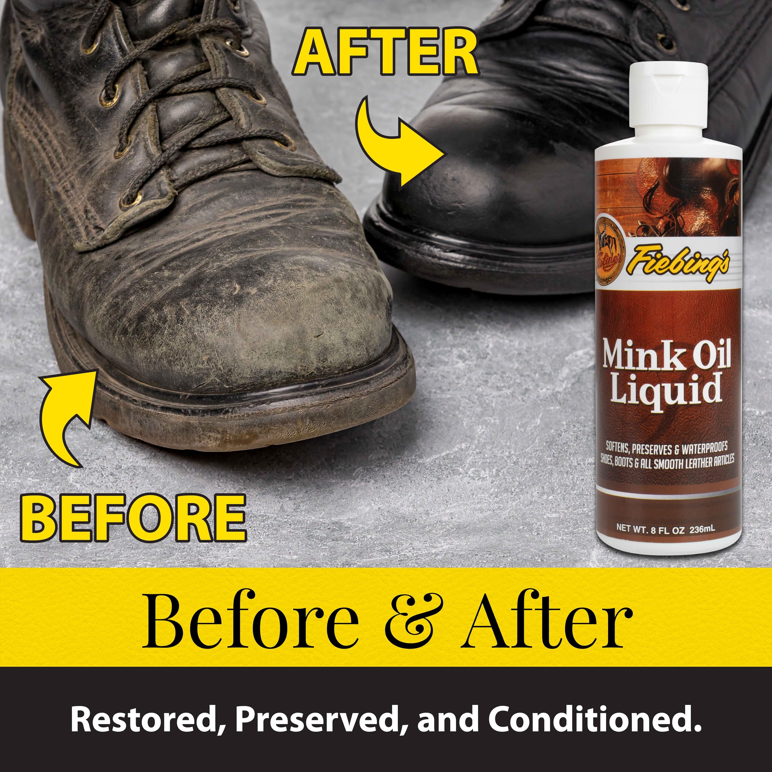 Fiebing's Liquid Mink Oil for Leather Boots (8 fl oz) - Leather Cleaner & Conditioner - Waterproof, Preserve, Soften All Smooth