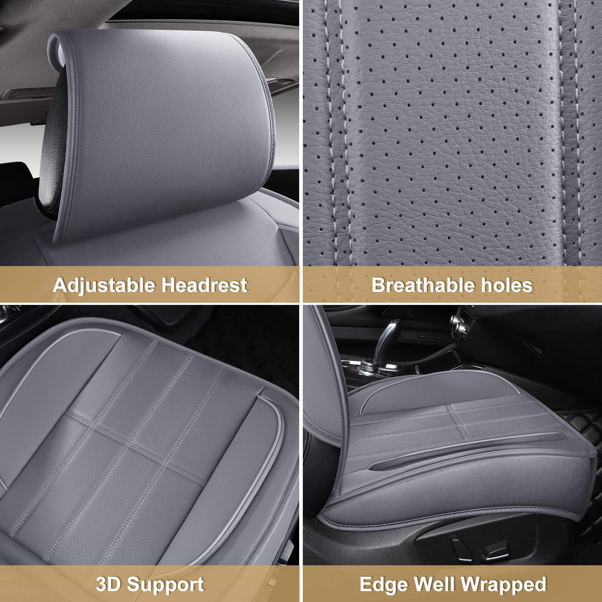 Aoog Leather Car Seat Covers, Leatherette Automotive Seat Cover For Cars Suv Pick-Up Truck, Universal Non-Slip Car Seat Cover Waterproof Protectors Interior Accessories, Rear, Gray