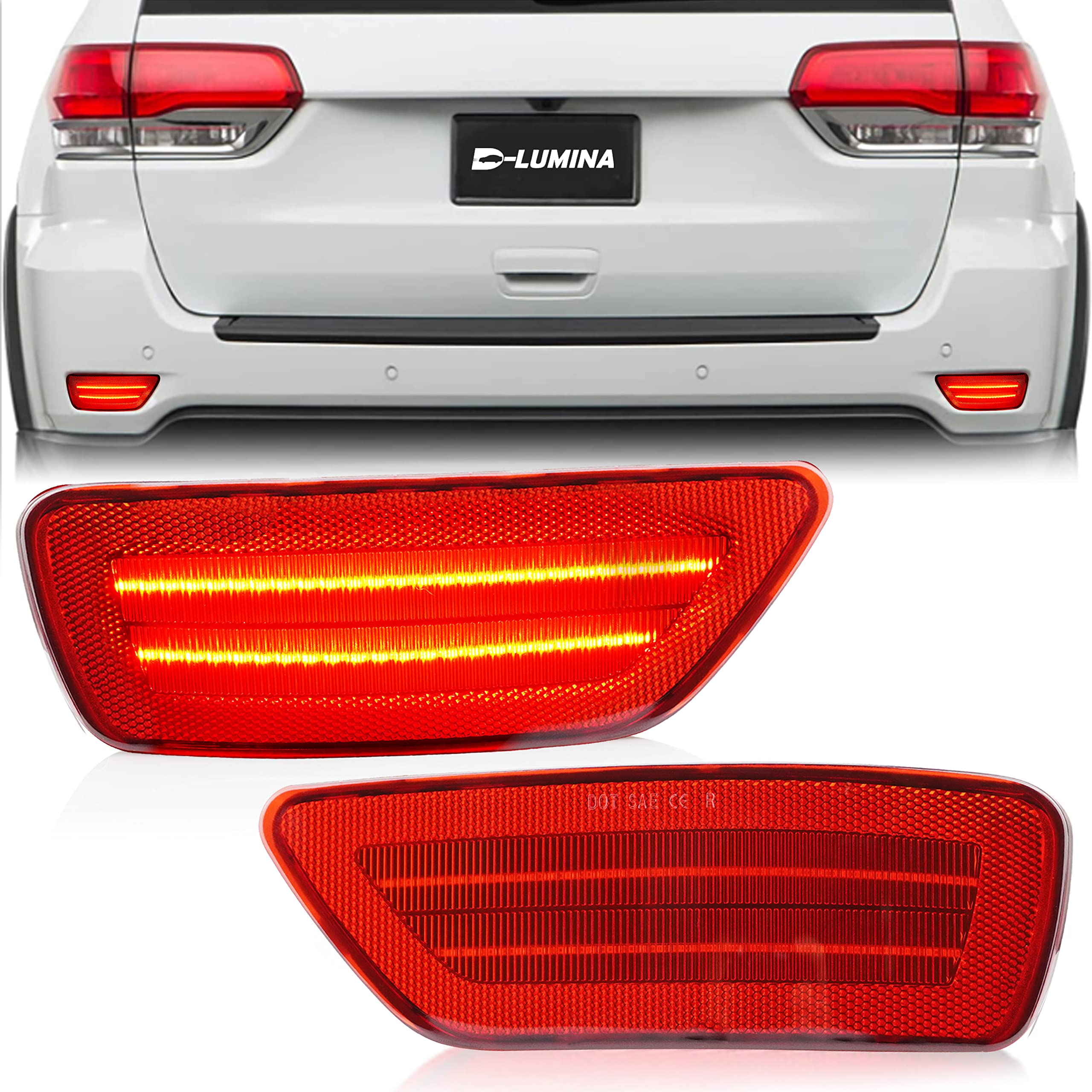 D-Lumina Rear Bumper Led Reflectors Light Lamp Assembly Fog Light Kit Compatible With Je-Ep Grand Cherokee, Compass, Patriot & D