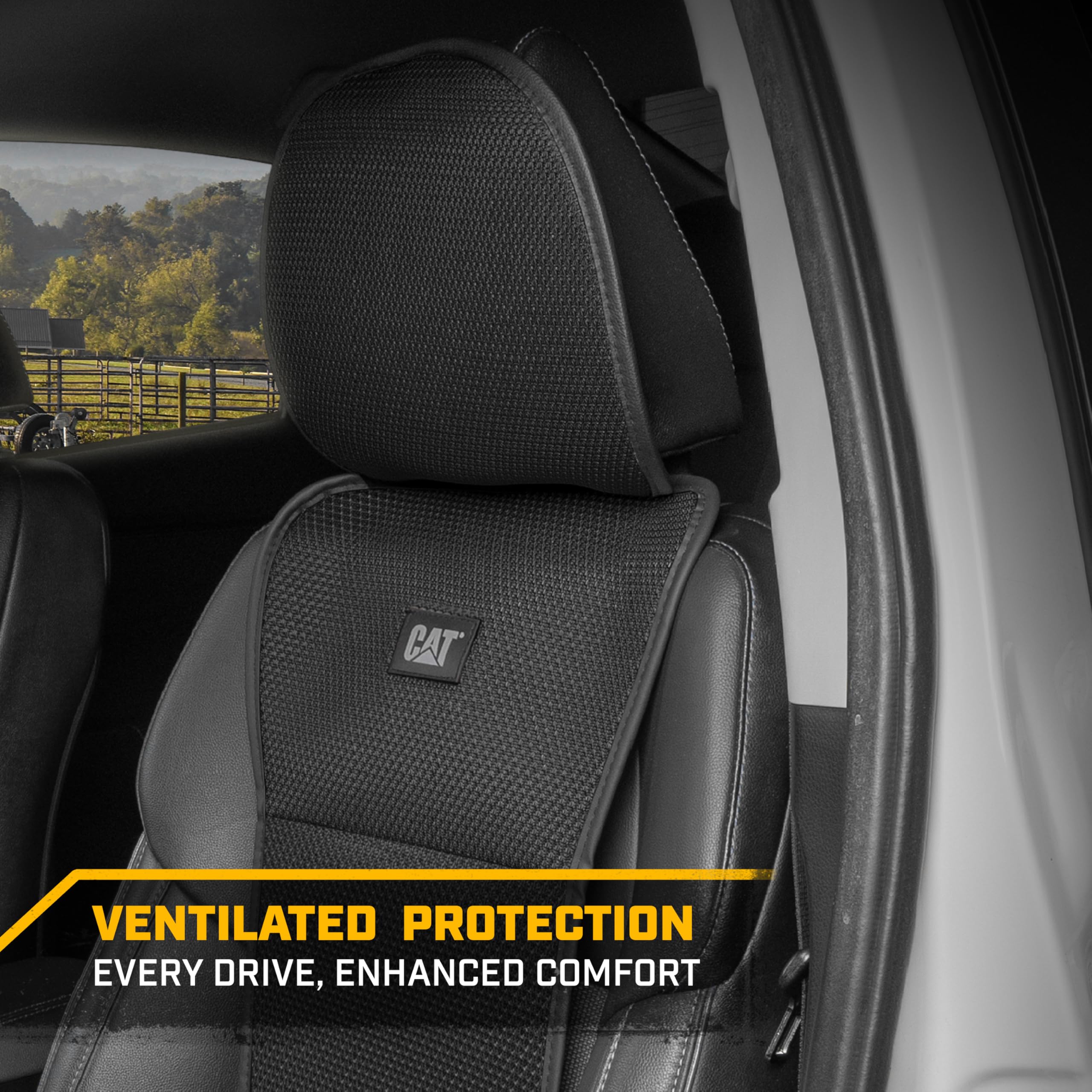 Caterpillar AeroMesh Black Seat Covers for Trucks, Car, & SUV - (1) Front Truck Seat Cover Protector - Breathable Mesh Universal