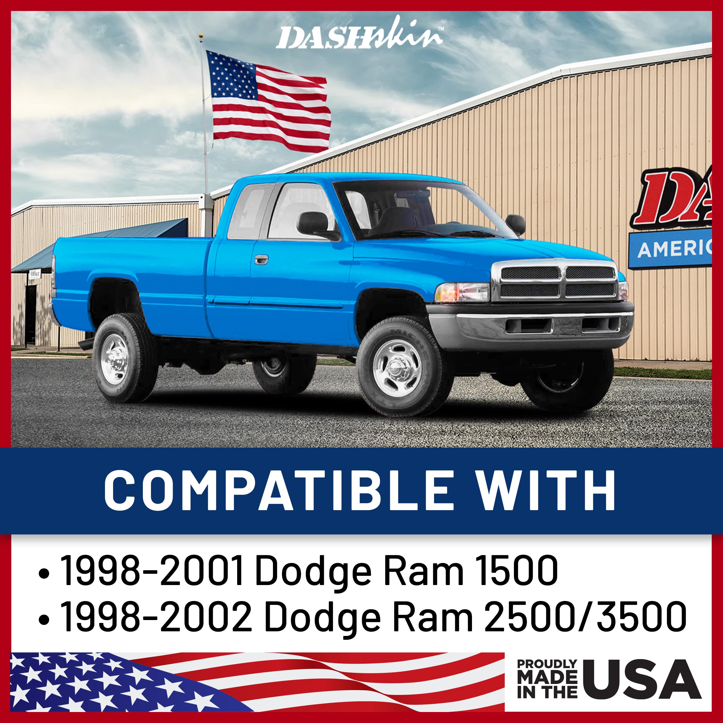 Dashskin Molded Dash Skin Cover & Bezel Cover (Not Replacement Parts) Compatible With 99-01 Dodge Ram 1500 (99-02 Ram 2500 & 350