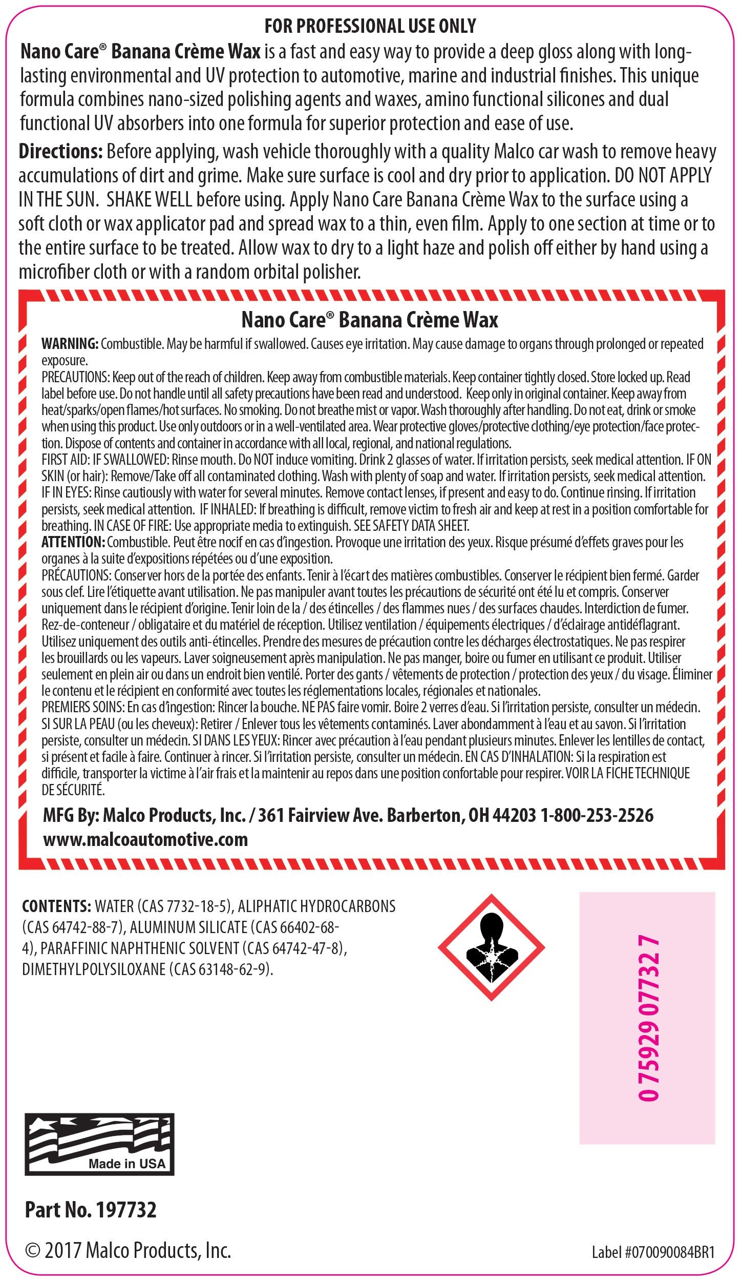 Malco Nano Care Banana Creme Wax - Deep Gloss Shine And Long-Lasting Uv Protection/For Automotive, Marine And Industrial Finishes / 1 Gallon (197701)