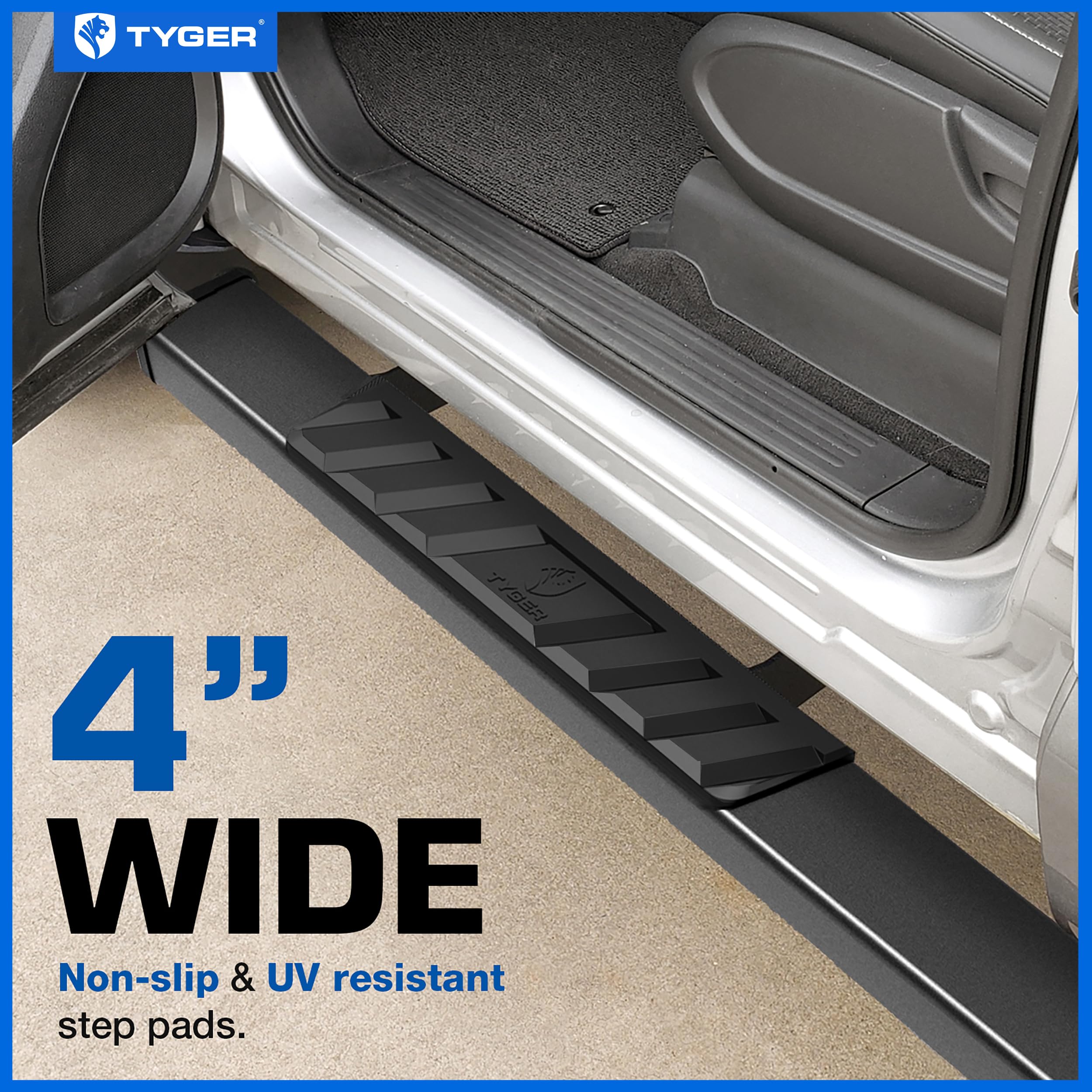 Tyger Auto 4'' Riser Running Boards Compatible With 2009-2018 Dodge Ram 1500; 2010-2024 2500 / 3500; 2019-2024 Classic | Crew Ca