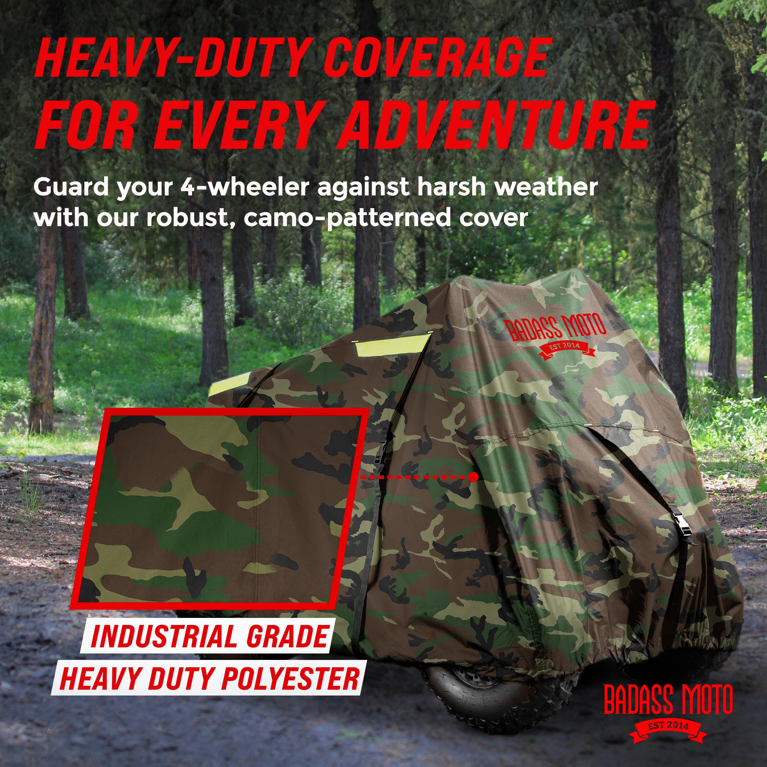 Badass Moto Camo Atv Covers Waterproof Outdoor Heavy Duty, Rip-Resistant, Night-Reflective Quad Cover W/Advanced Waterproofing,