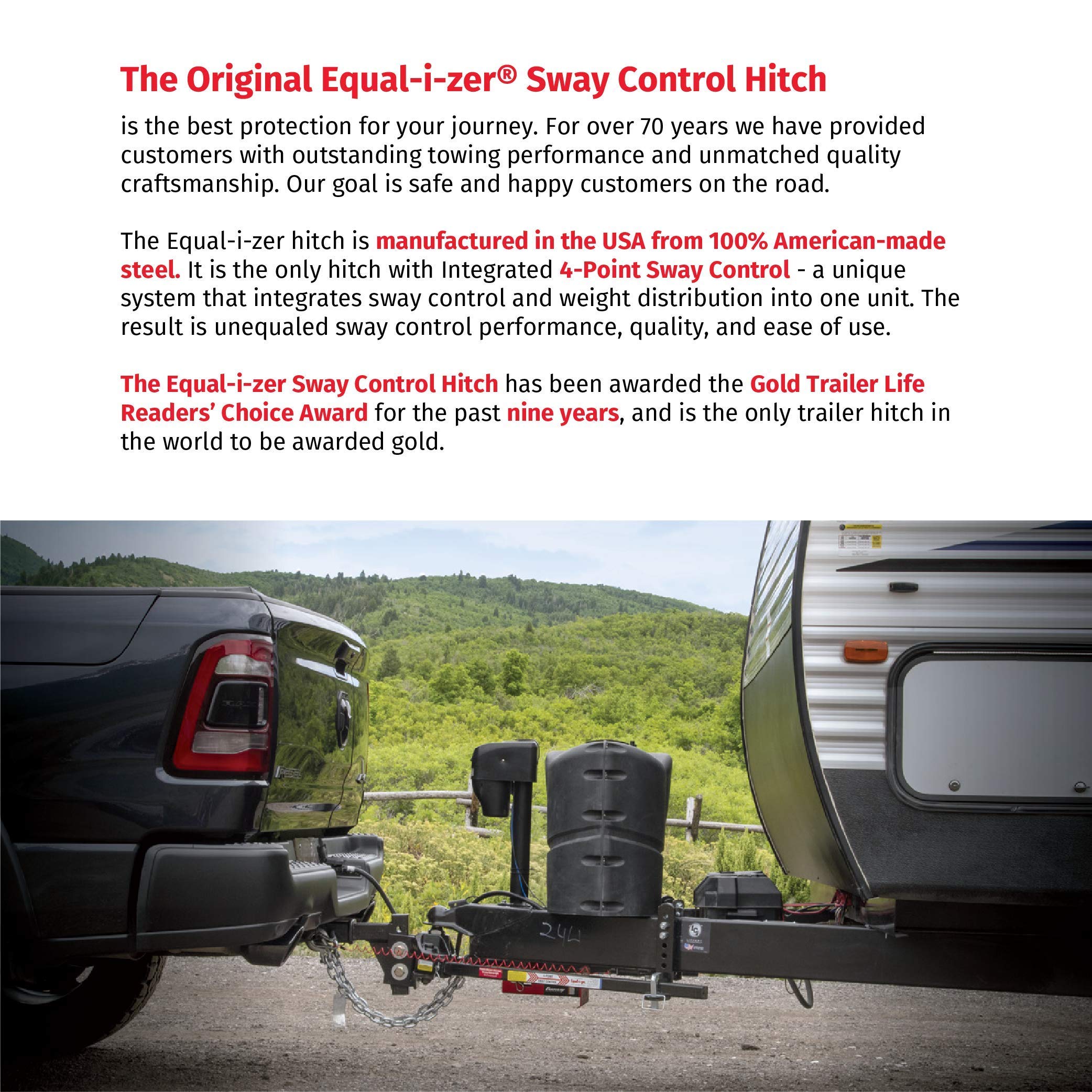 Equal-I-Zer 4-Point Sway Control Hitch, 90-00-1201, 12,000 Lbs Trailer Weight Rating, 1,200 Lbs Tongue Weight Rating, Weight Distribution Kit Does Not Include Hitch Shank, Ball Not Included