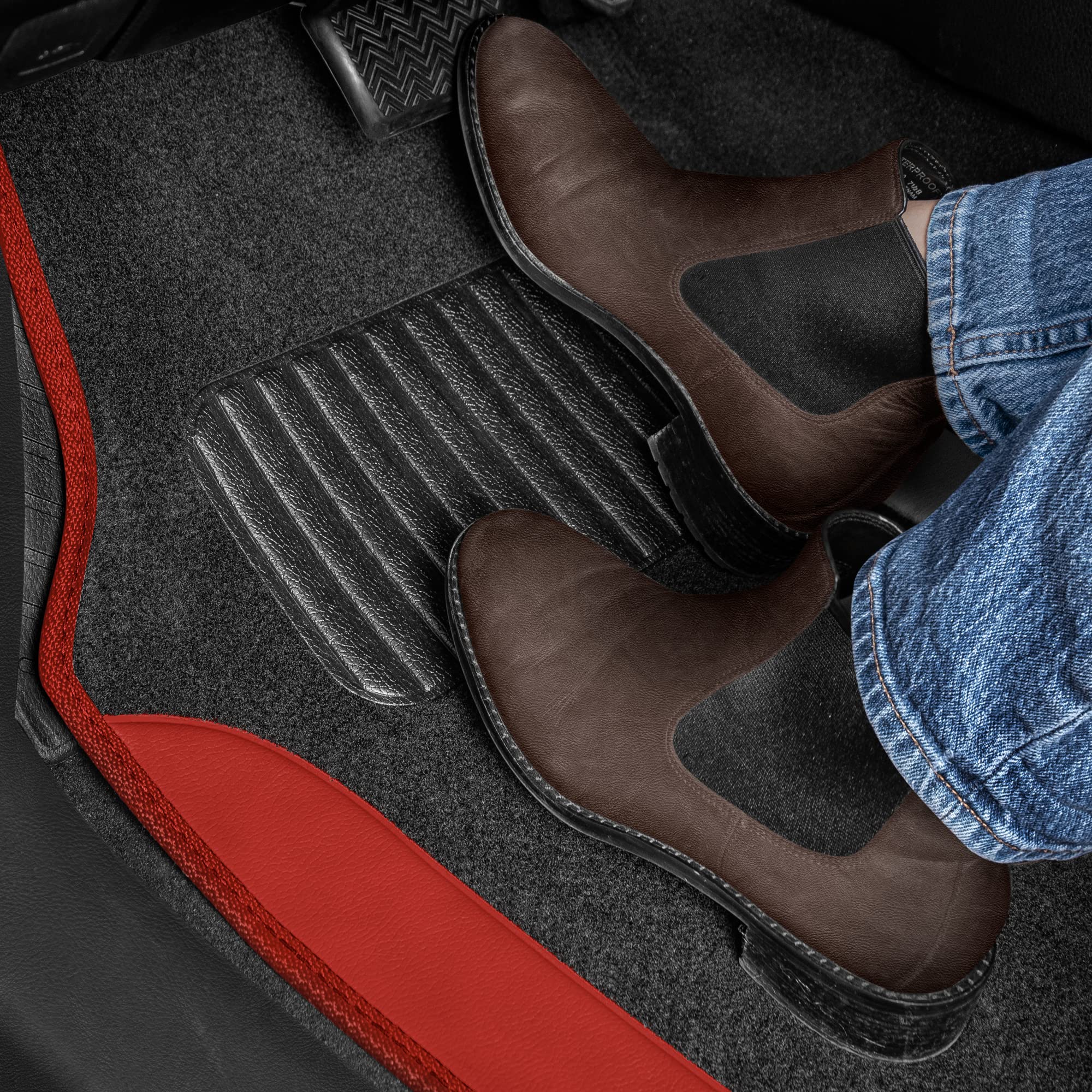 Bdk Floor Mats For Cars, Two-Tone Carpet Car Floor Mats With Faux Leather Accents, Automotive Floor Mat Set With Built-In Heel P