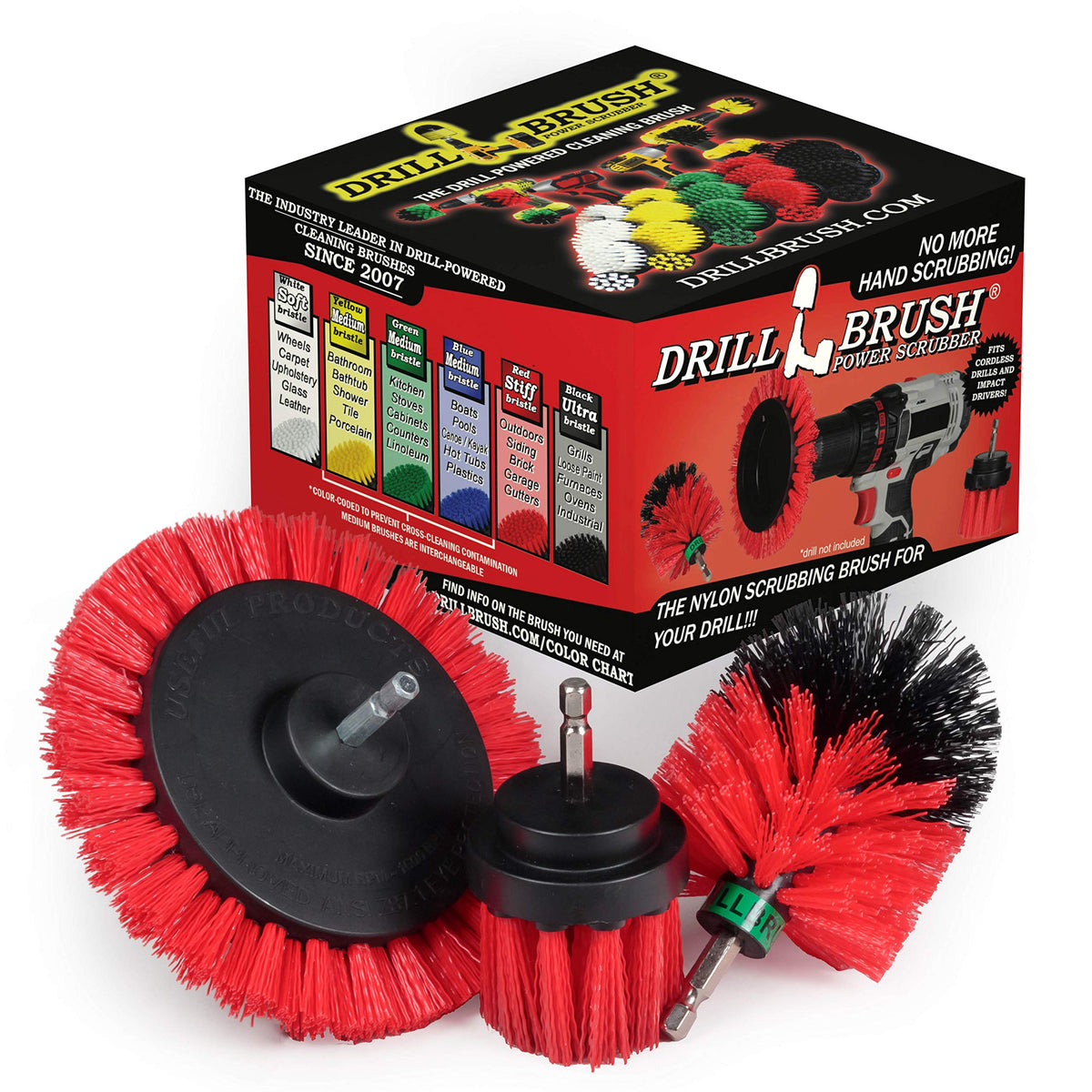Cleaning Brush Stiff 3 Piece Outdoor Power Scrubber Brush Kit - Garden Patio Scrubbing Tool - Deck Cleaning Brush Set - Concrete