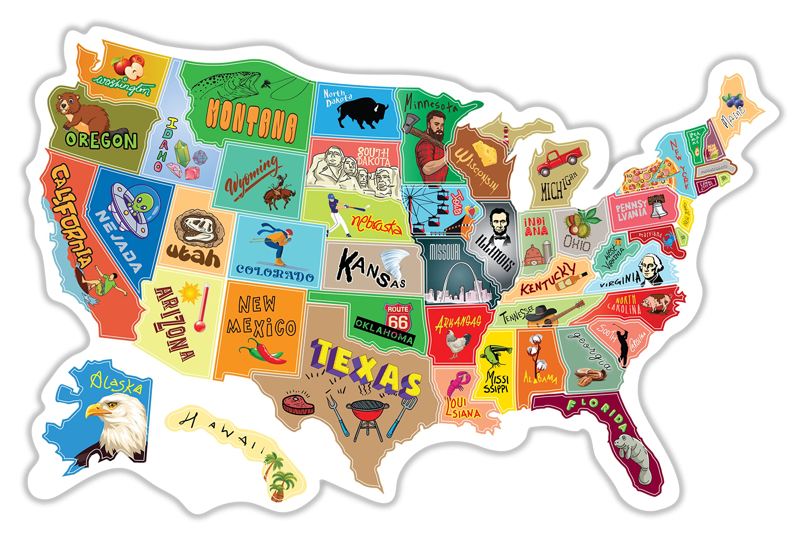 Rv State Travel Usa Map Vinyl Sticker - Camper Trailer Decals For Window With State Flag - Road Trip Map Of America - Waterproof