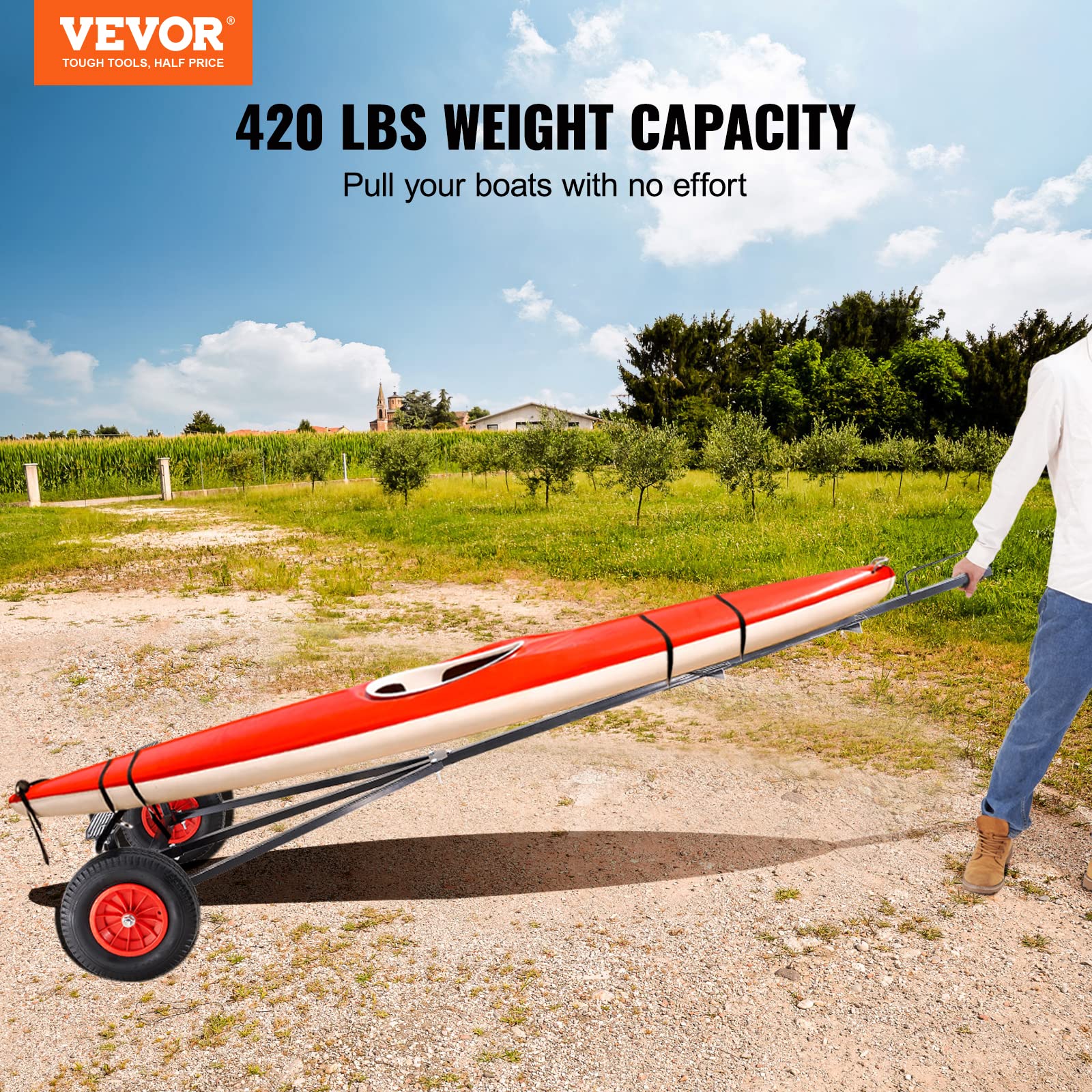 Vevor Boat Trailer Dolly, 420Lbs Load Capacity, Carbon Steel Trailer Mover With 96''-116'' Adjustable Length, For Moving Kayak Motorboat Fishing Boat (420Lbs)