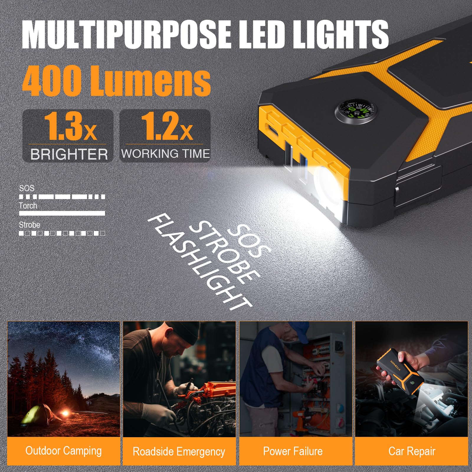 Vtoman V6 Pro Jump Starter, 2000A Car Battery Jumper Starter Portable For 7L Gas/5L Diesel Engines, Jump Box,12V Auto Jump Start