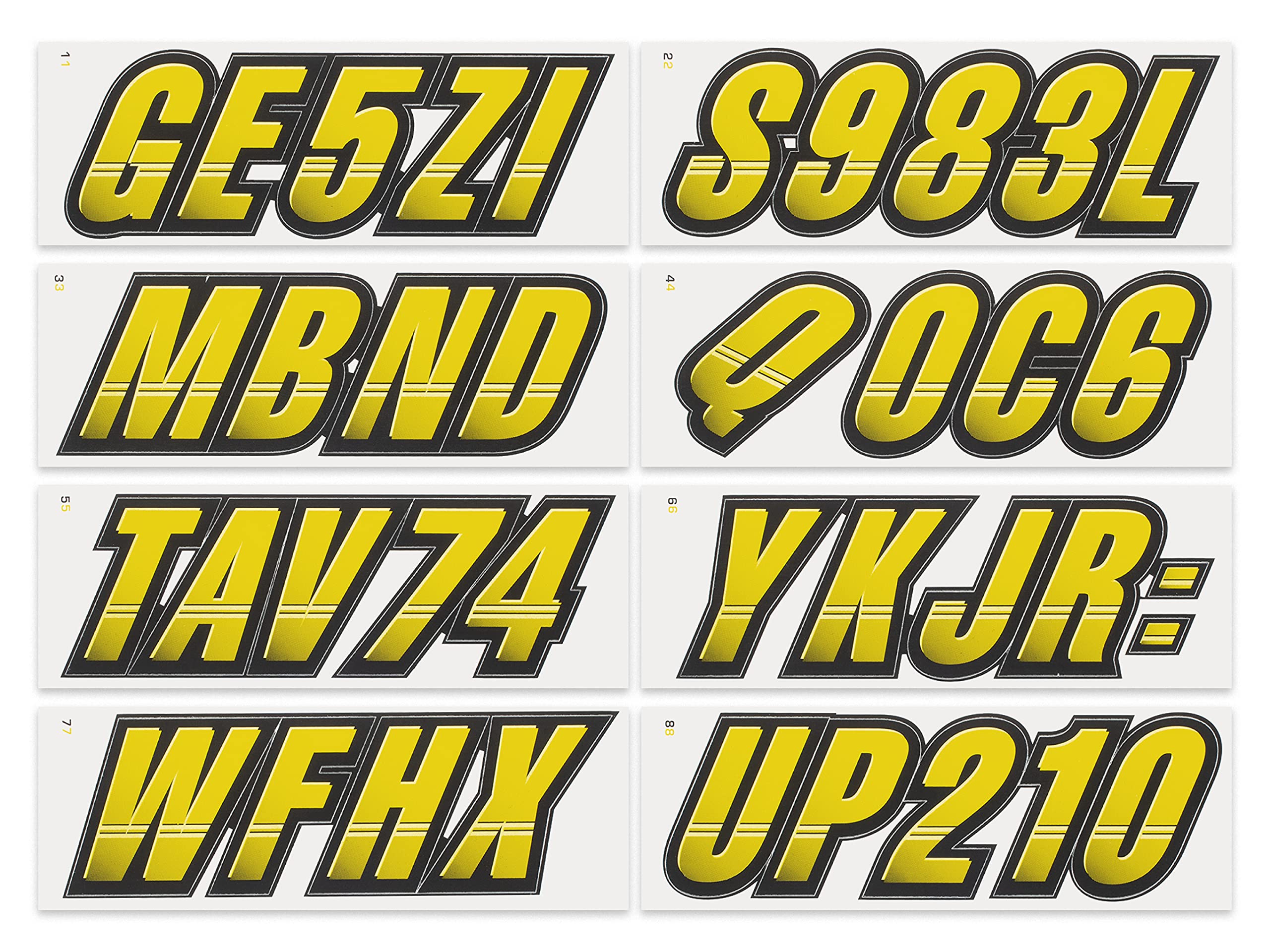Stiffie Techtron Electric Yellow/Black 3 '' Boat & Pwc Registration Decals  Numbers Letters Stickers