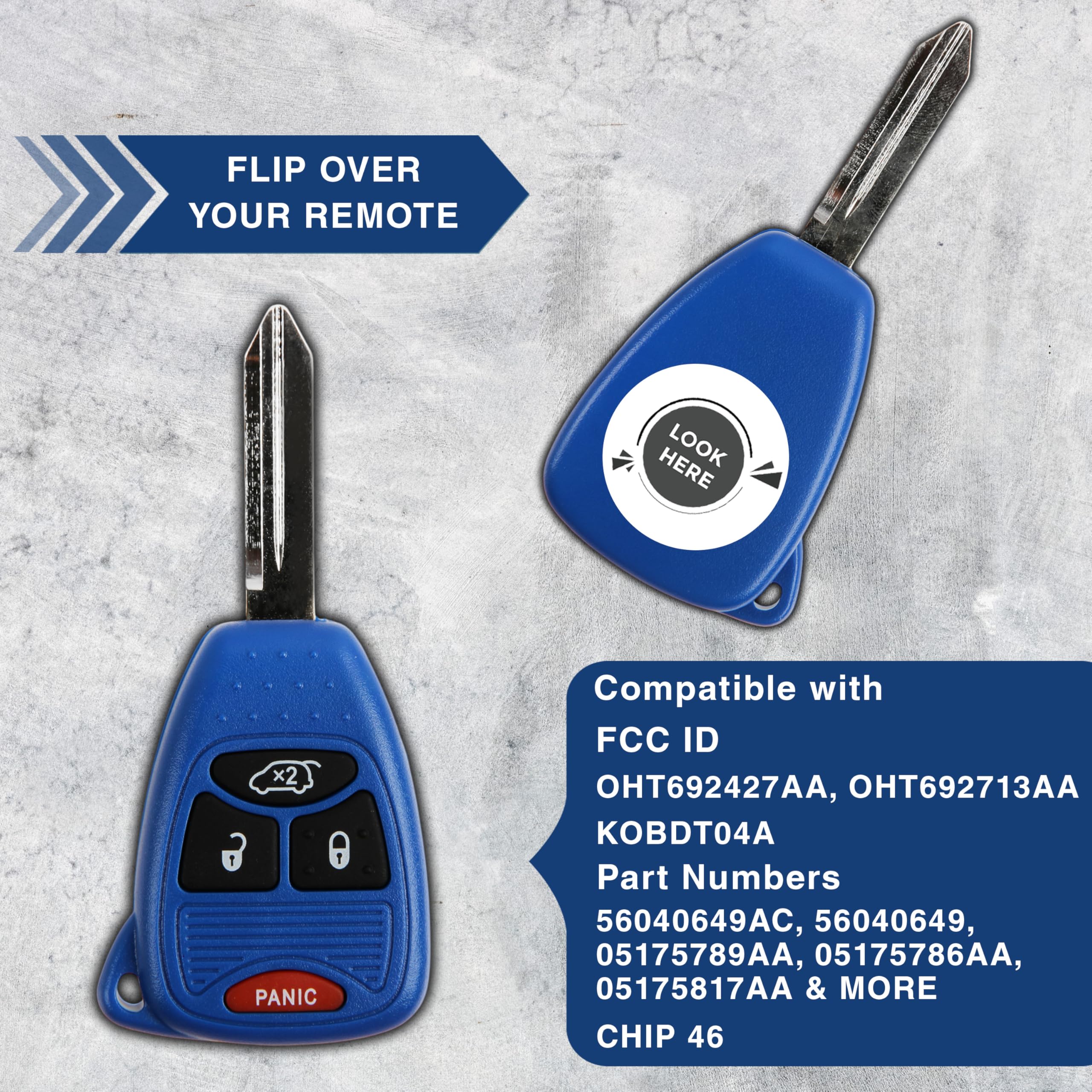 Keylessoption Keyless Entry Remote Control Uncut Car Key Fob Replacement For Oht692427Aa Kobdt04A Blue