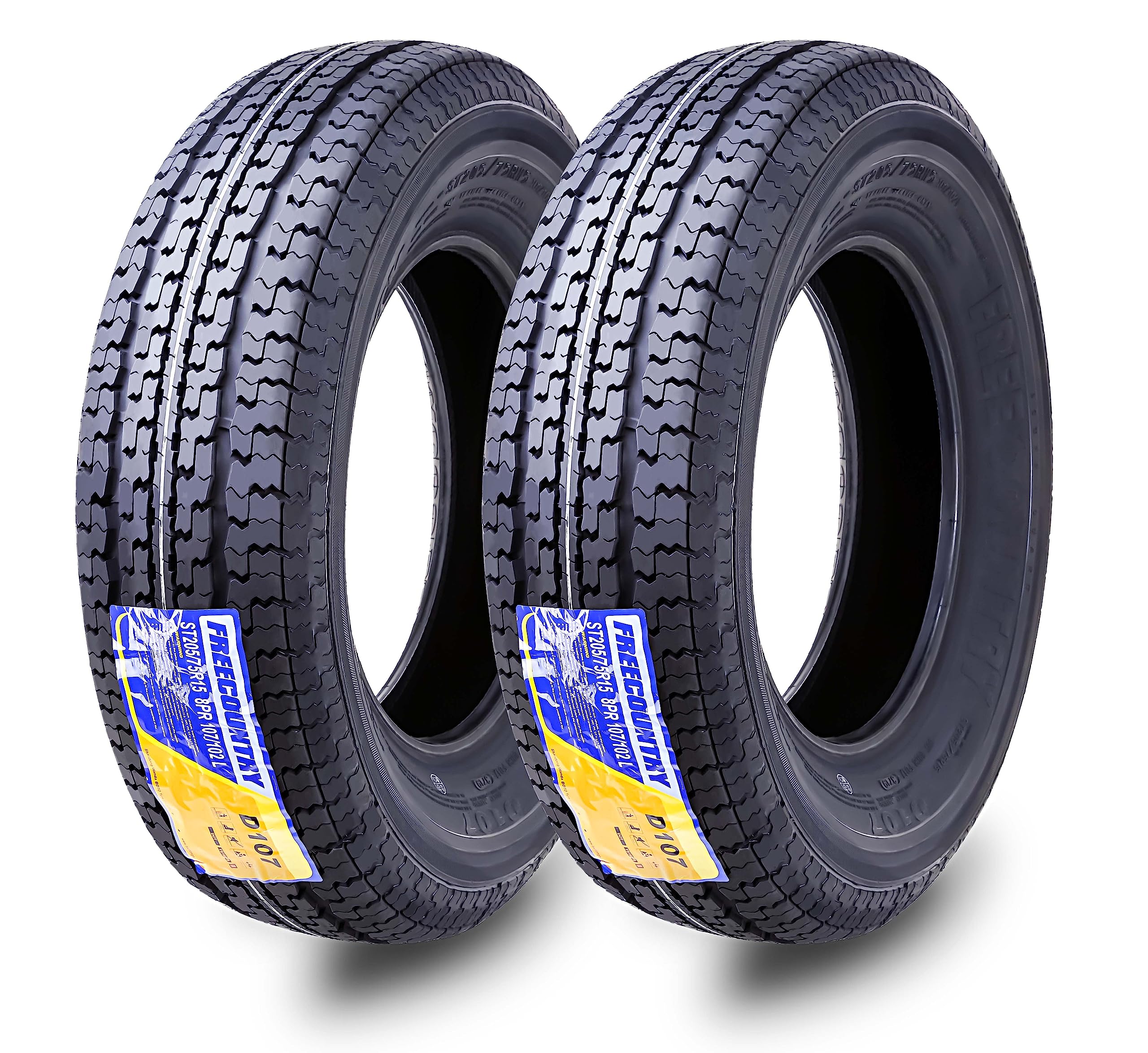 Grand Ride Set 2 Free Country St205/75R15 Premium Trailer Tires 205 75 15 8-Ply Load Range D W/Scuff Guard 8Mm Tread Depth