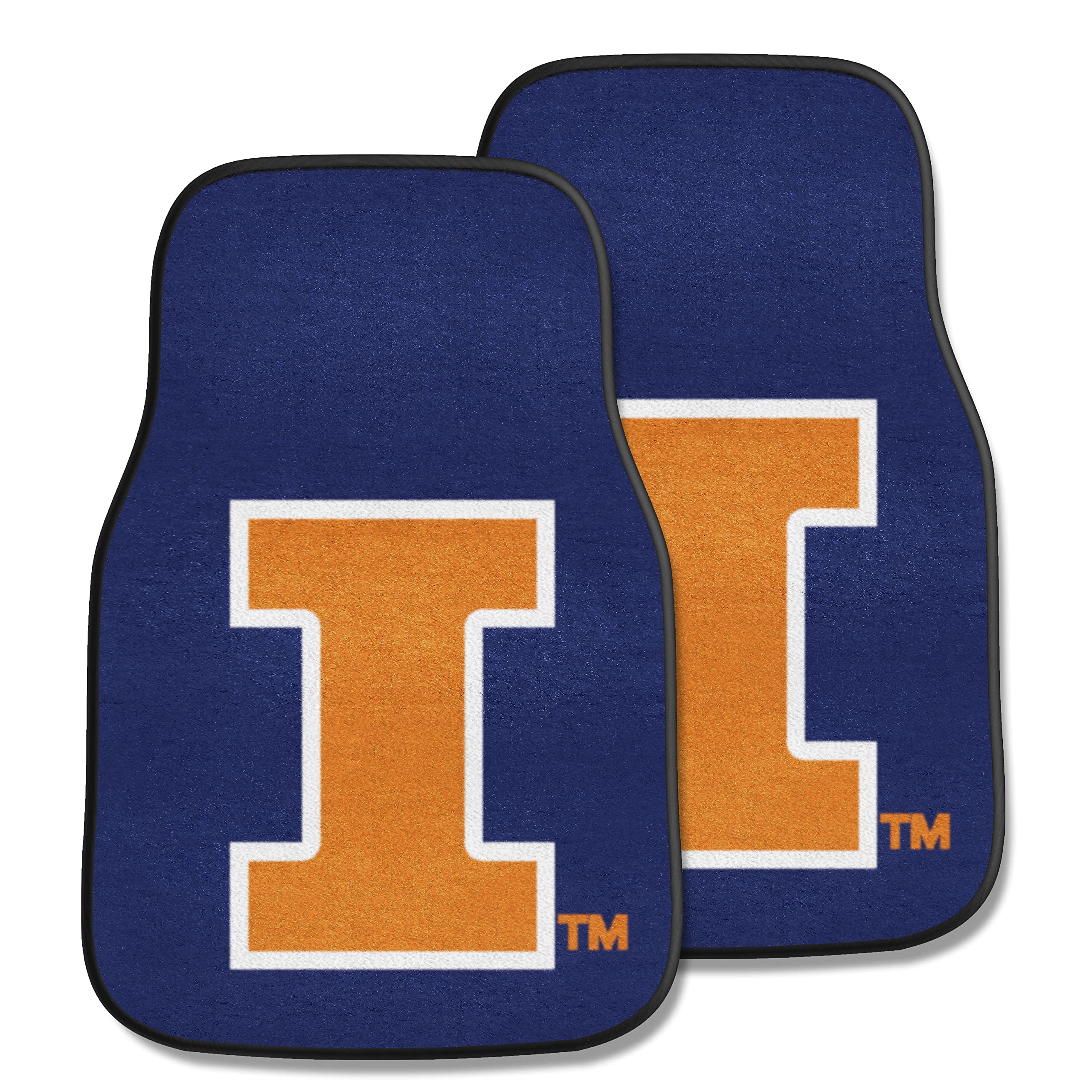 Fanmats 5448 Illinois Illini Front 2-Piece Team Logo Carpet Car Mat Set, Front Row Automotive Floor Mats, Non-Slip Backing, Team