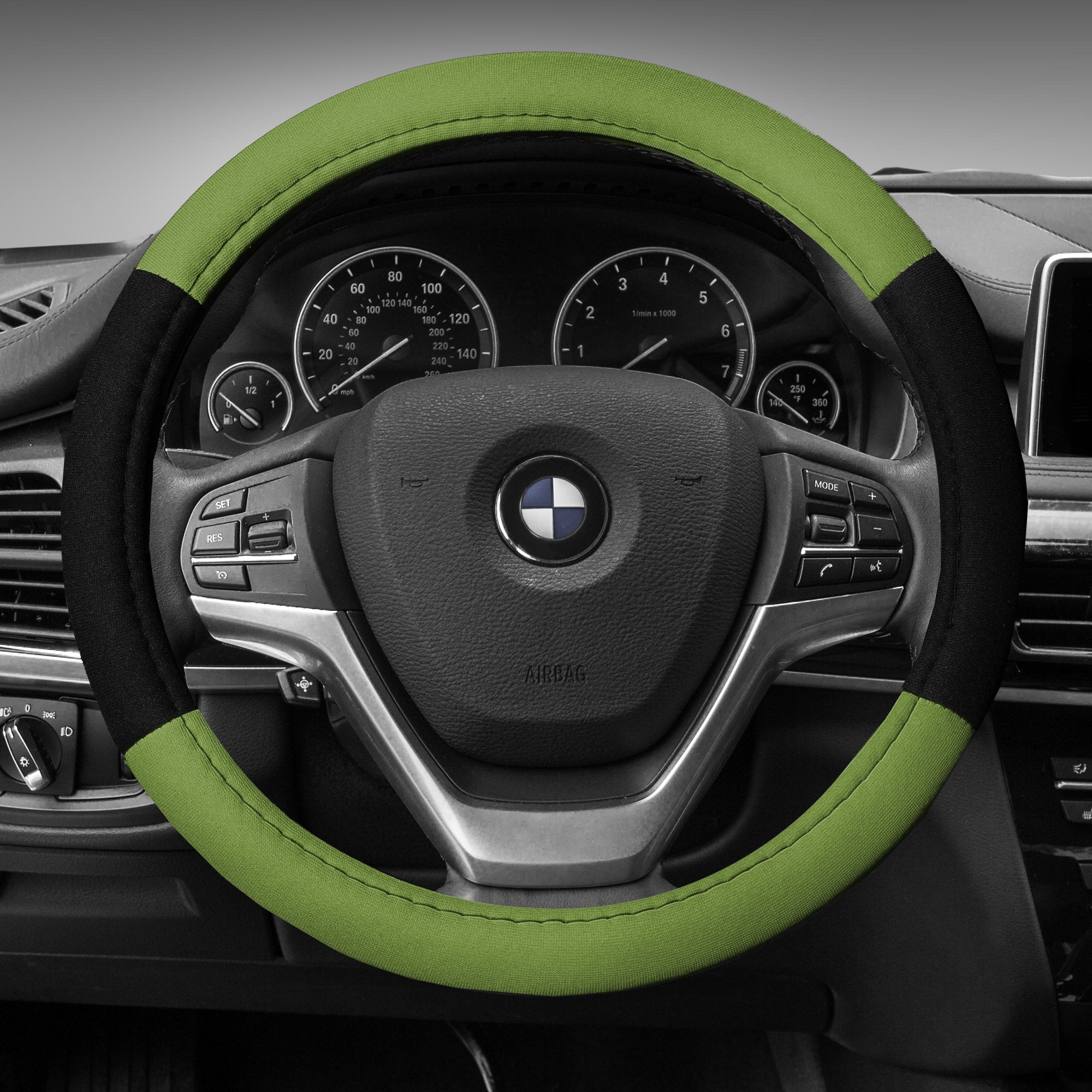 FH Group Green/Black Universal Fit Modernistic Seat Covers & Steering Wheel Cover Combo for Cars & SUVs