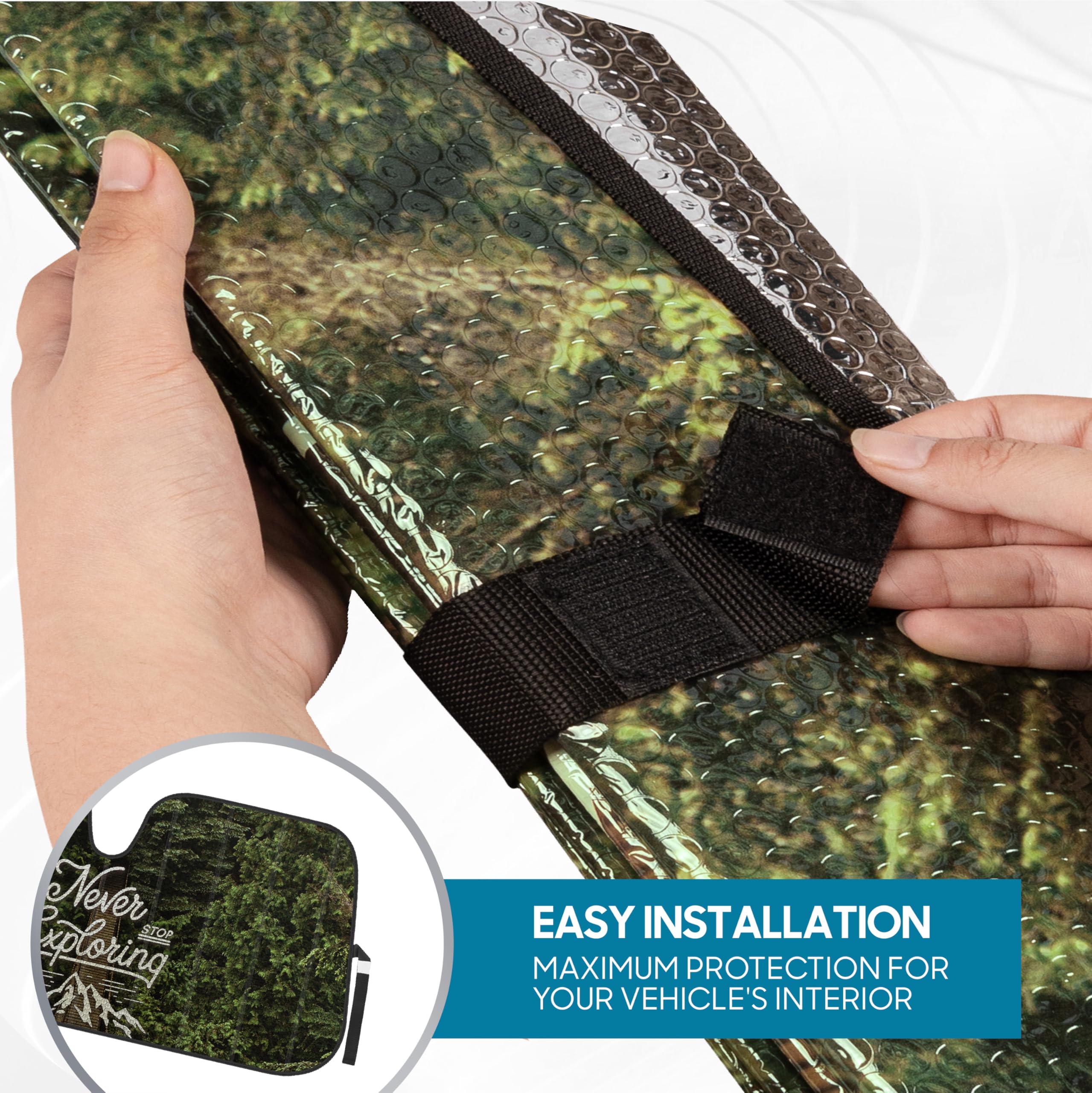 Bdk Never Stop Exploring Front Windshield Sunshade Accordion Folding Style Auto Shade For Car Truck Suv Van Blocks Uv Rays Sun V