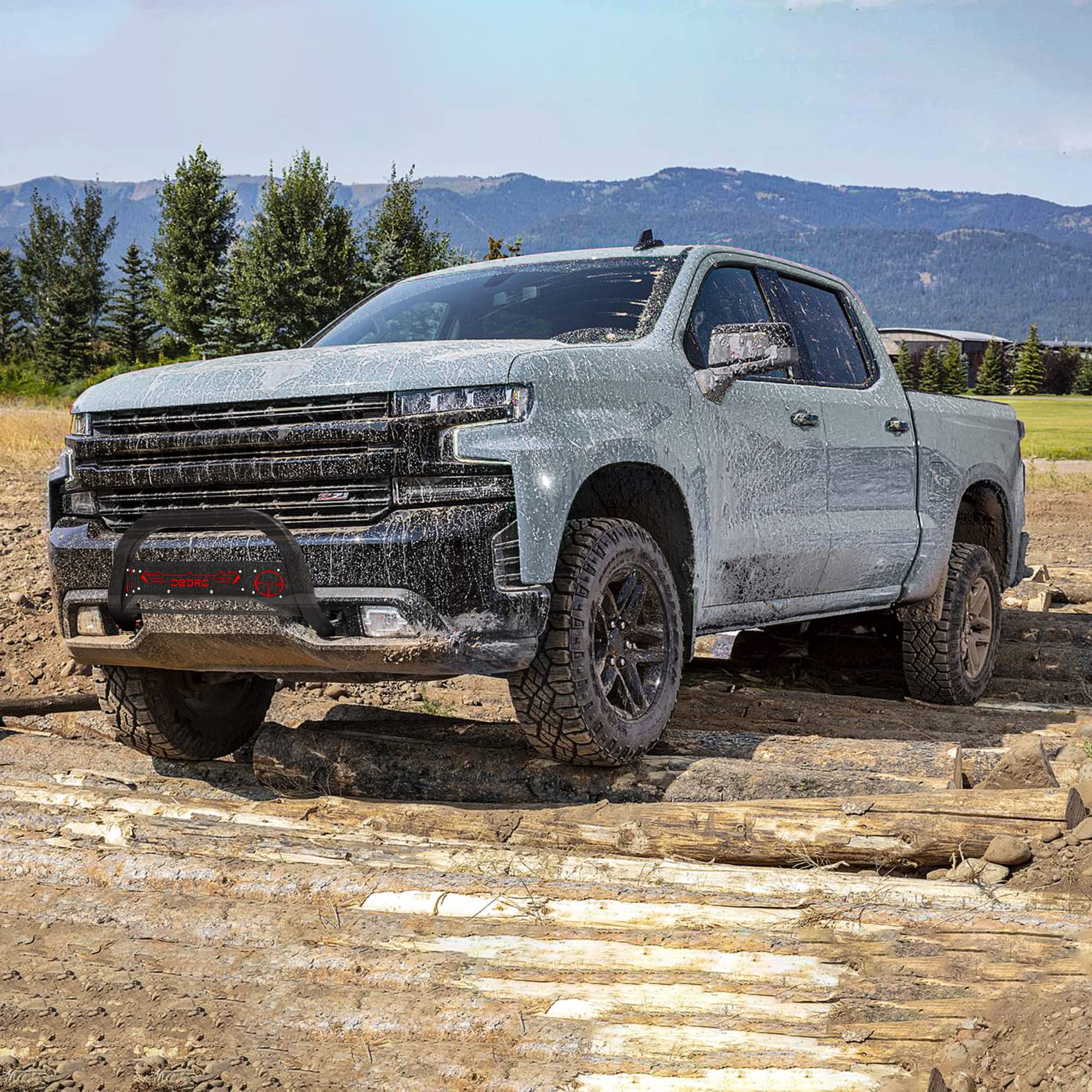 Oedro Paintable Bull Bar Fits 2019-2024 Chevy Silverado 1500/Gmc Sierra 1500 (Exclude 2019 Silverado 1500 Ld), Truck Brush Guard, Front Bumper Push Bar W/Grille Skid Plate Light Mount