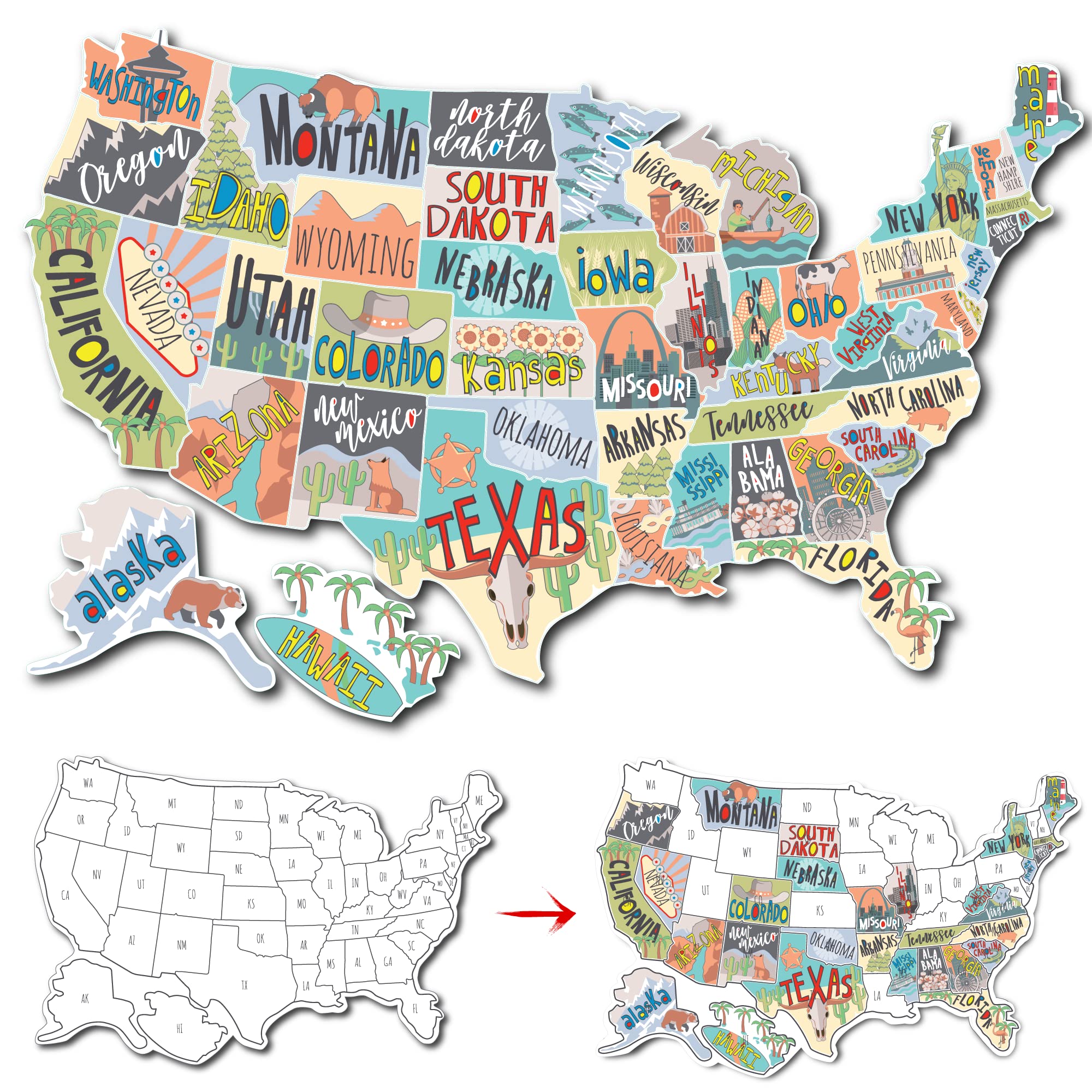 Rv State Sticker Travel Map Of The United States | 50 States Stickers Of Us | Vinyl Decal Bumper Sticker For Rvs | Camper Accessories Rv Accessories | Usa States Stickers For Motorhome Or Travel Trailer Accessories Rv Map Of States Visited