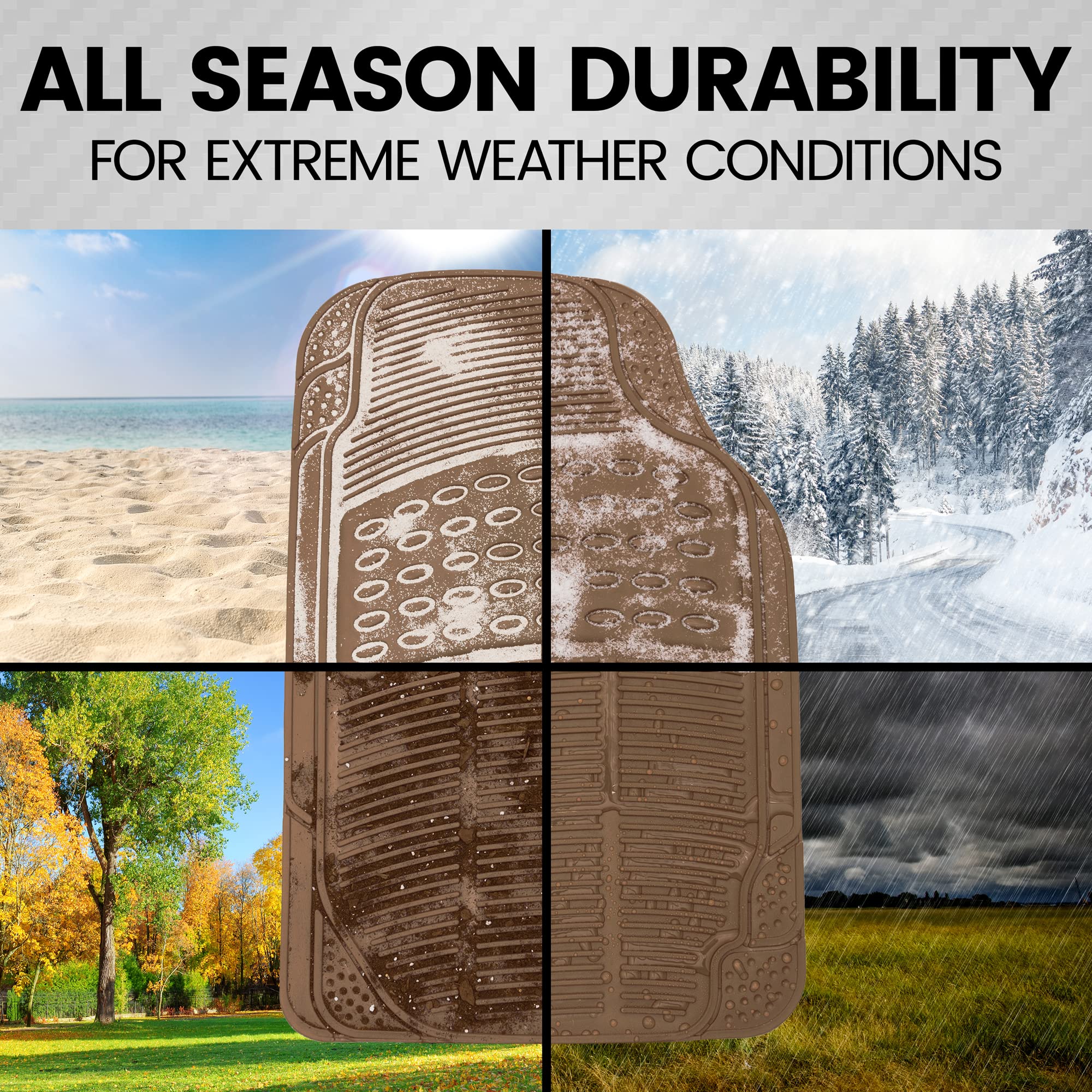 Bdk Proliner Floor Mats For Cars Trucks Suv, 3-Piece All-Weather Car Mats With Universal Fit Design, Durable Car Floor Mats With Capture Ridges, Waterproof Rubber Floor Mats For Cars (Beige)