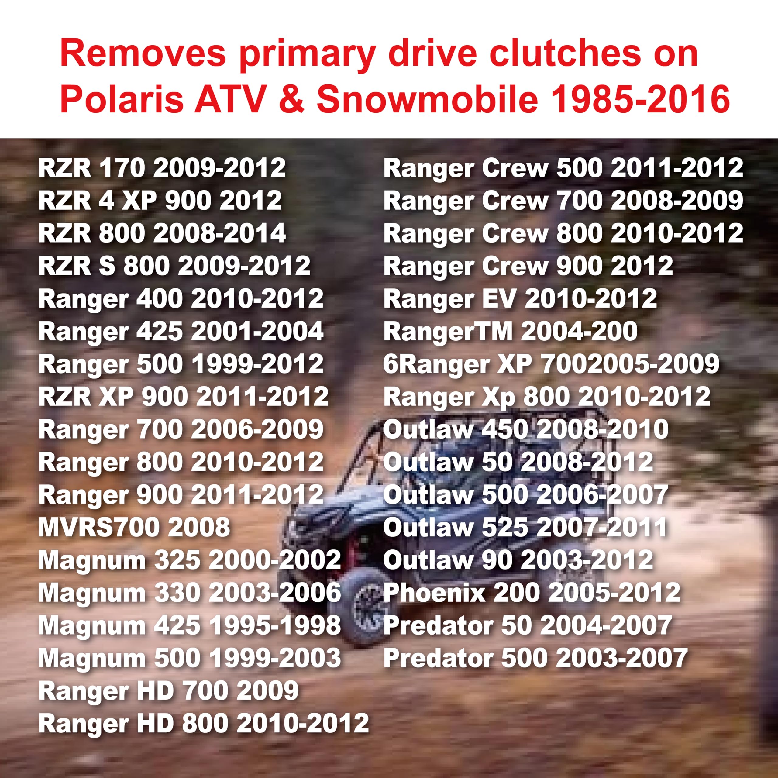 Primary& Secondary Drive Clutch Puller for Polaris All Models Ranger,RZR,Sportsman,General,Scrambler,Worker,Xpedition,Trail Boss