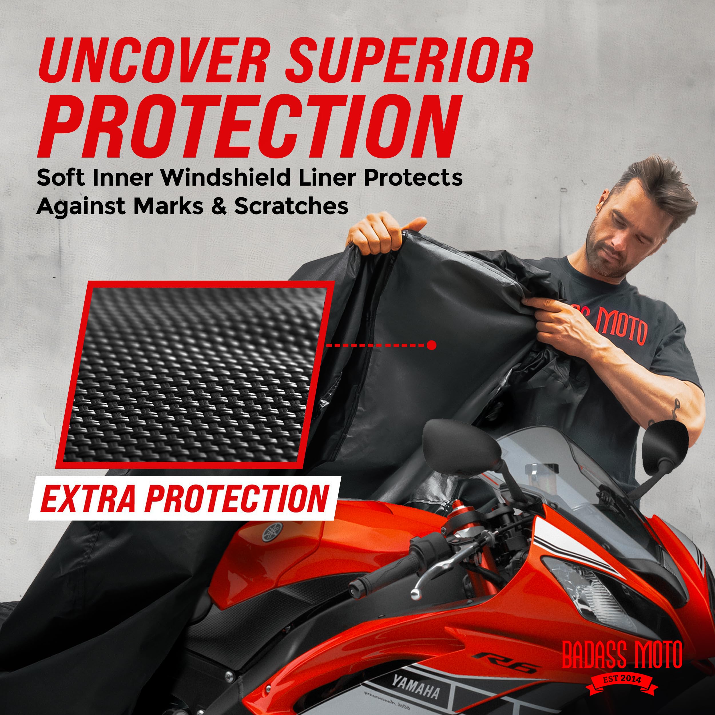 Badass Moto Ultimate Motorcycle Cover Waterproof Outdoor, Heavy Duty Motorcycle Cover for Harleys - Motorcycle Sun Cover, Fits H