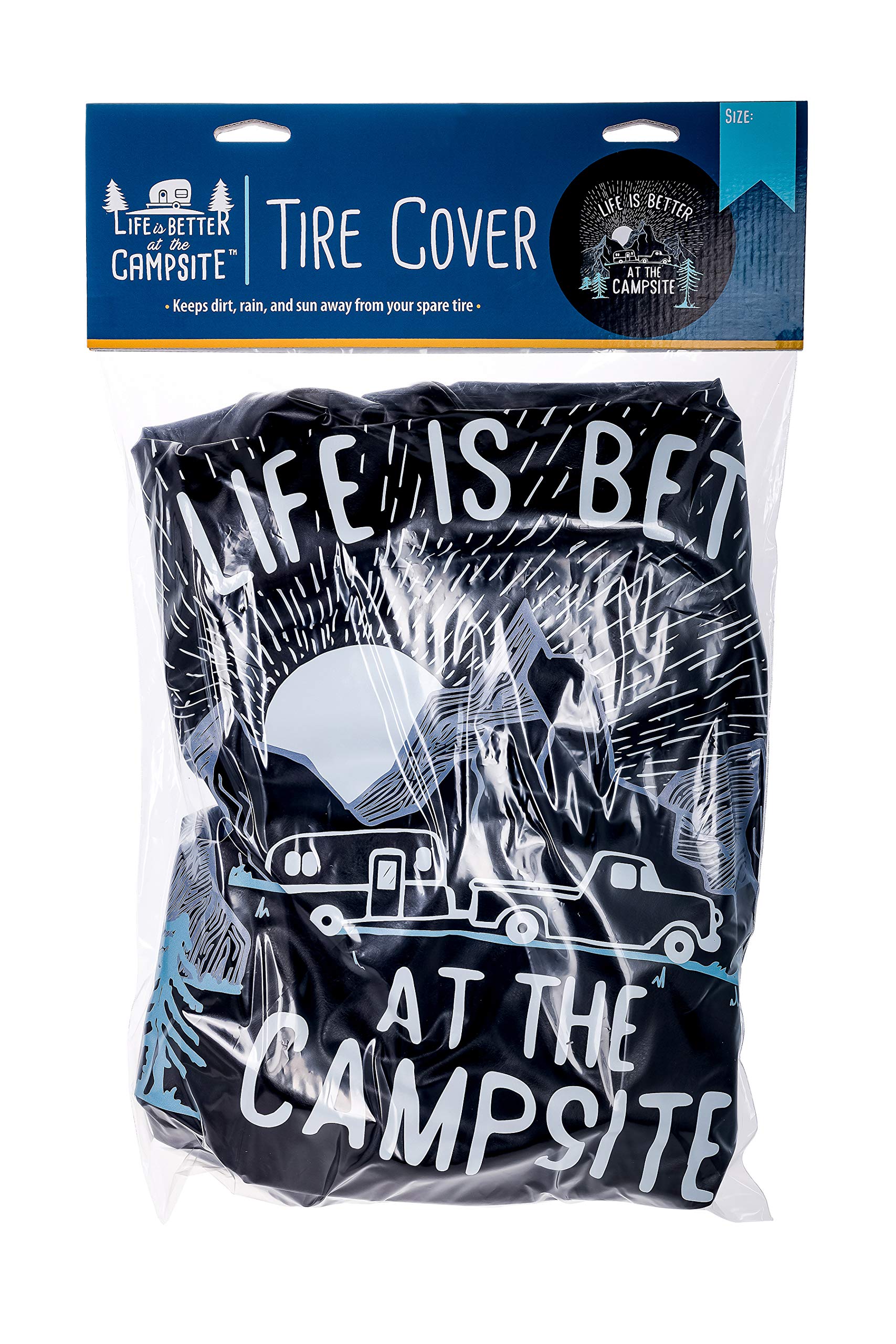 Camco 53291 ''Life Is Better At The Campsite'' Spare Tire Cover - Size F (Up To 29'' Tire), Sunrise