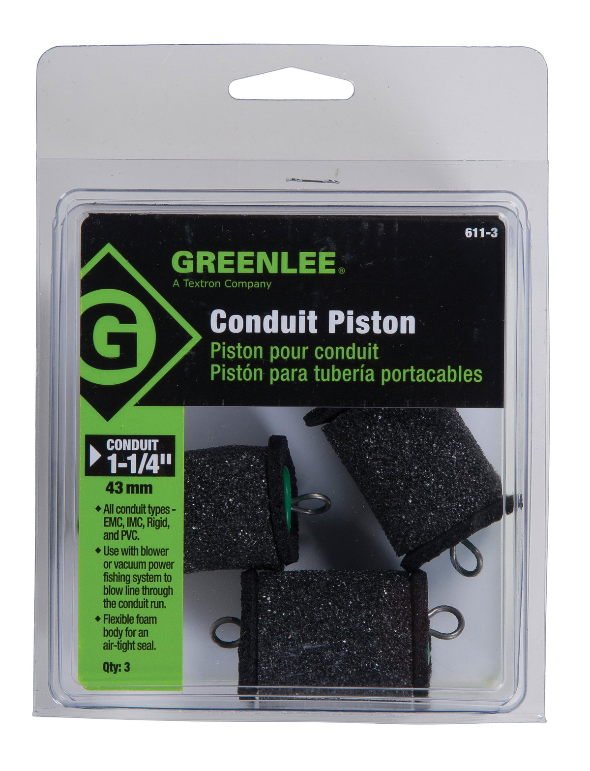 Greenlee 611-3 Piston, 1 1/4 In, Pk3