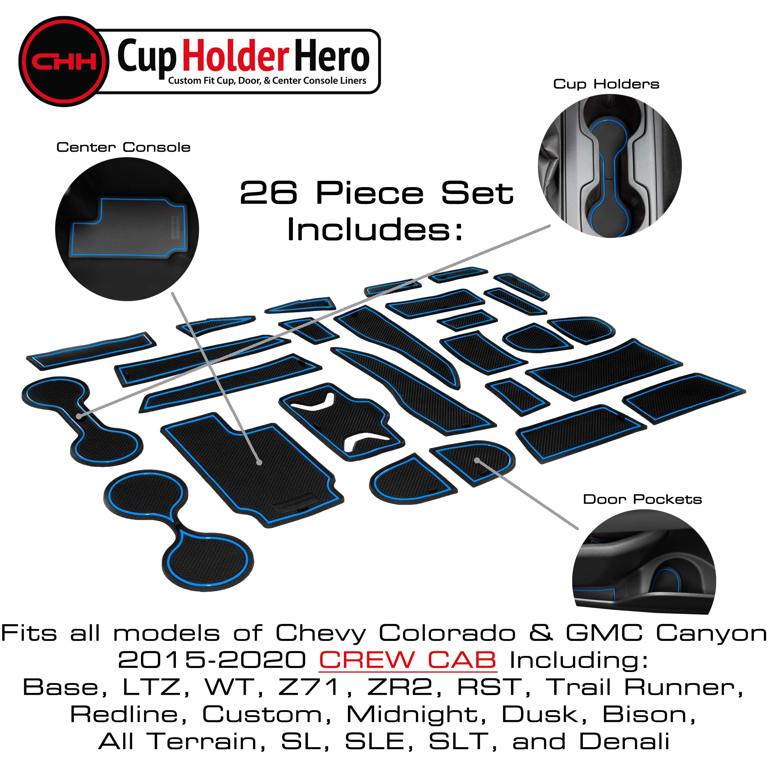 Cupholderhero Fits Chevy Colorado & Gmc Canyon Accessories 2015-2022 Premium Custom Interior Non-Slip Anti Dust Cup Holder Inser