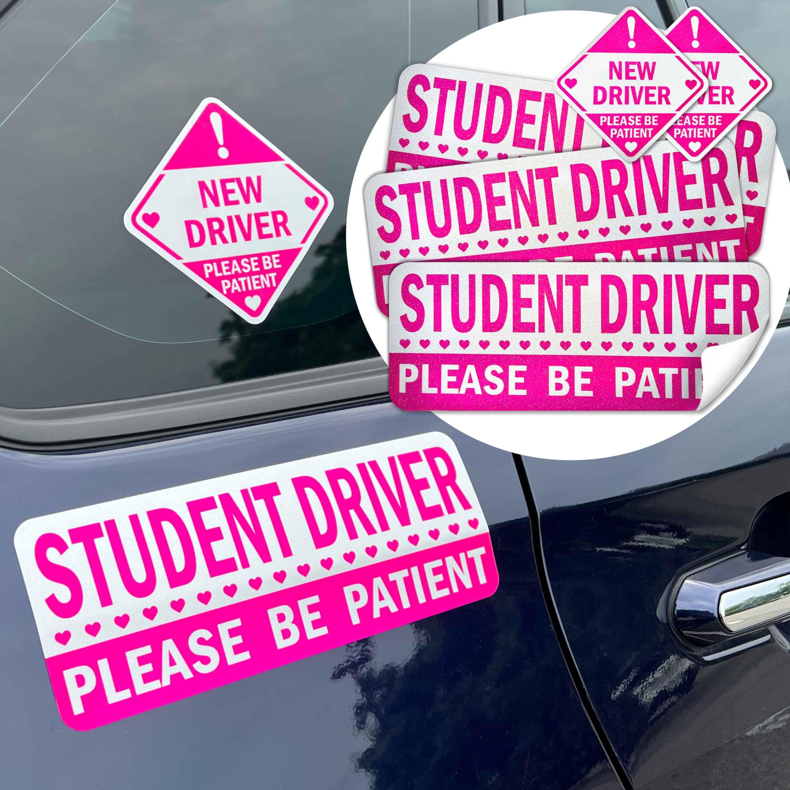 Student Driver Stickers (Non-Magnet) - Reusable, Reflective New Driver Sign For Car Bumper & Windows, Scratch-Free, Weather-Resi