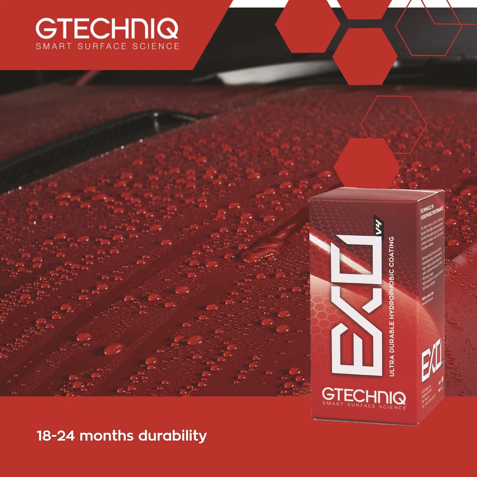 Gtechniq Exo V5 Crystal Hydrophobic, Dirt Repellent Coating For Cars, Easy To Apply - 30Ml (Sufficient For 1 Small-Med Car) - 18-24 Month Protection