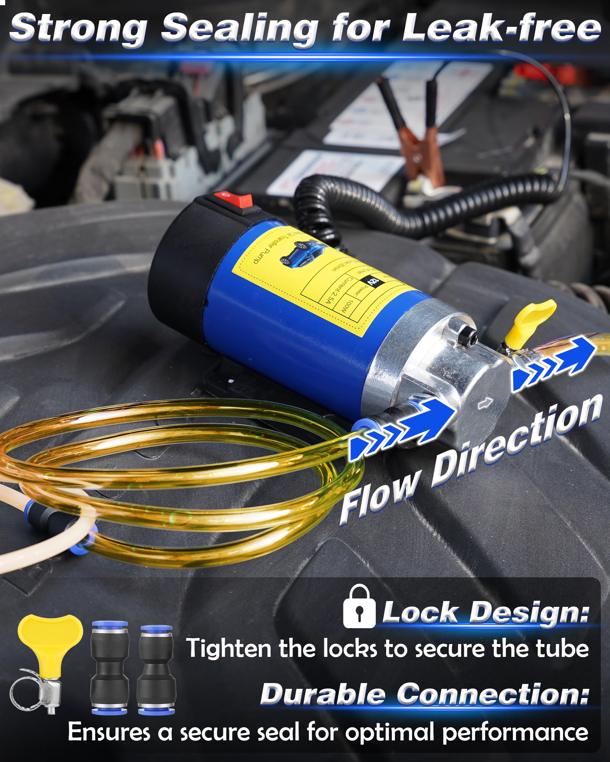 Faitio Oil Extractor Pump 12V 100W, Engine Oil Pump for Oil Change, Fluid Transfer Pump for Engine Oil, Gear Oil, Transmission F