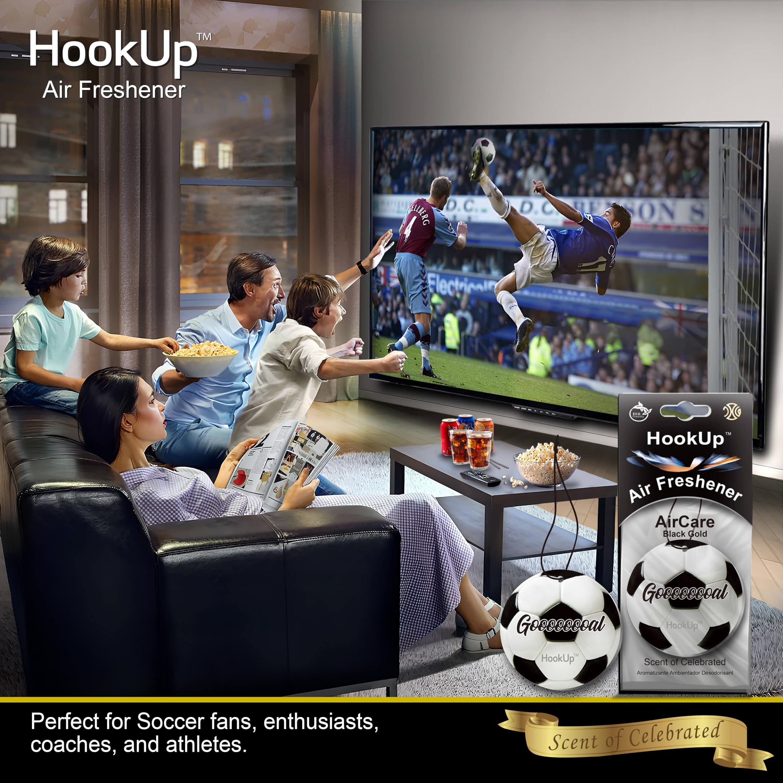 Soccer Car Air Freshener by HookUp - 25 Pack - Black Gold Scent (Extra Strong) | Unique Soccer Gift for Players, Coach, Fans | H