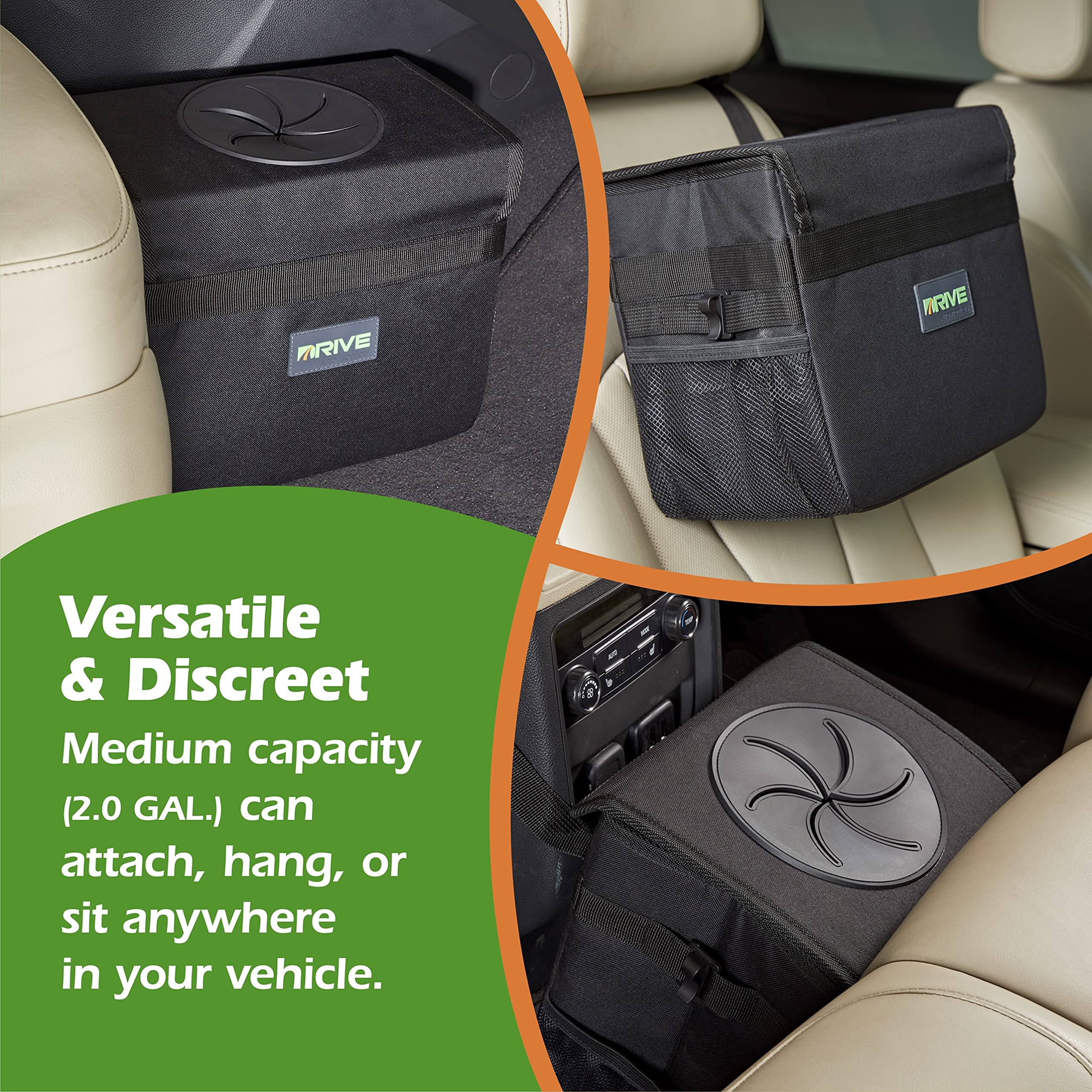 Drive - Collapsible Car Trash Can With 20 Bags - Leakproof, Black, Medium