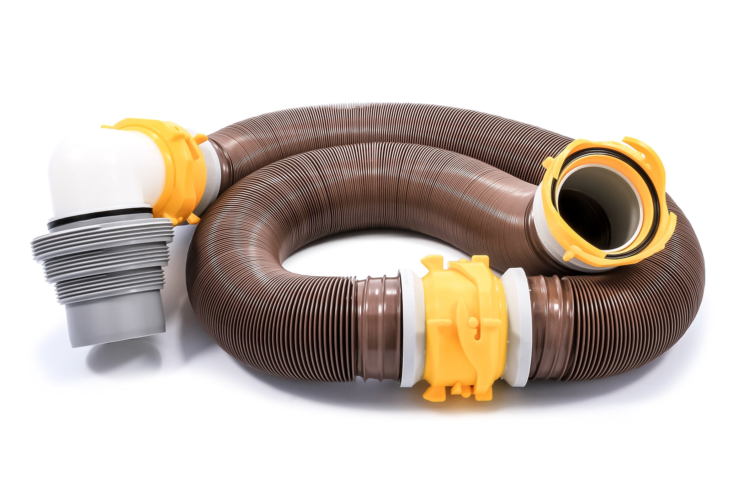 Camco 39625 Revolution 20' Sewer Hose Kit With 360 Degree Swivel Fittings And 4-In1 Elbow Adapter, Ready To Use Kit With Hose An
