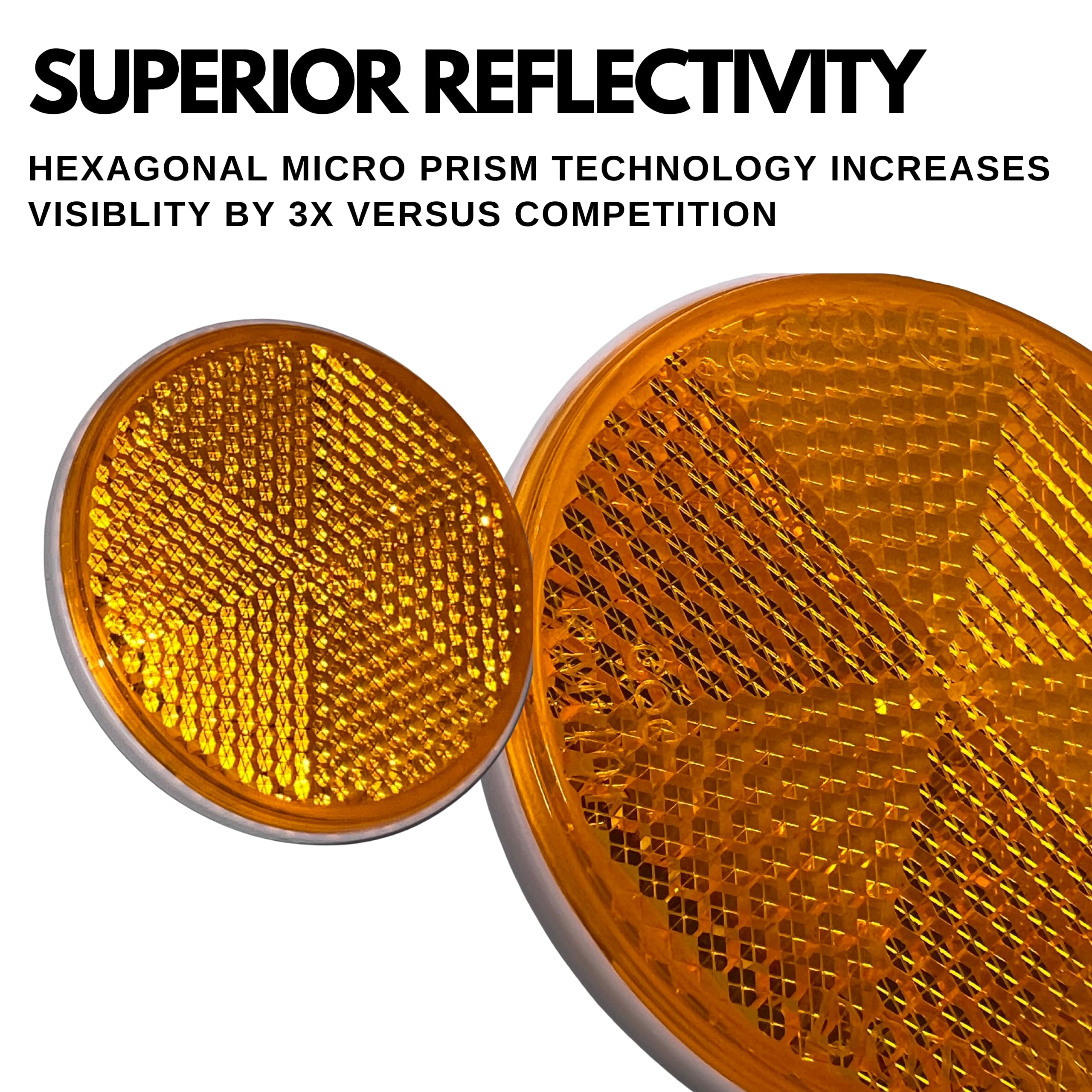 Qty 4 (2 Red/2 Amber) - 2'' Inch Round Reflector Bike,Trailer, Truck, Boat, Mailbox, Construction, Signage, Warning With Super S